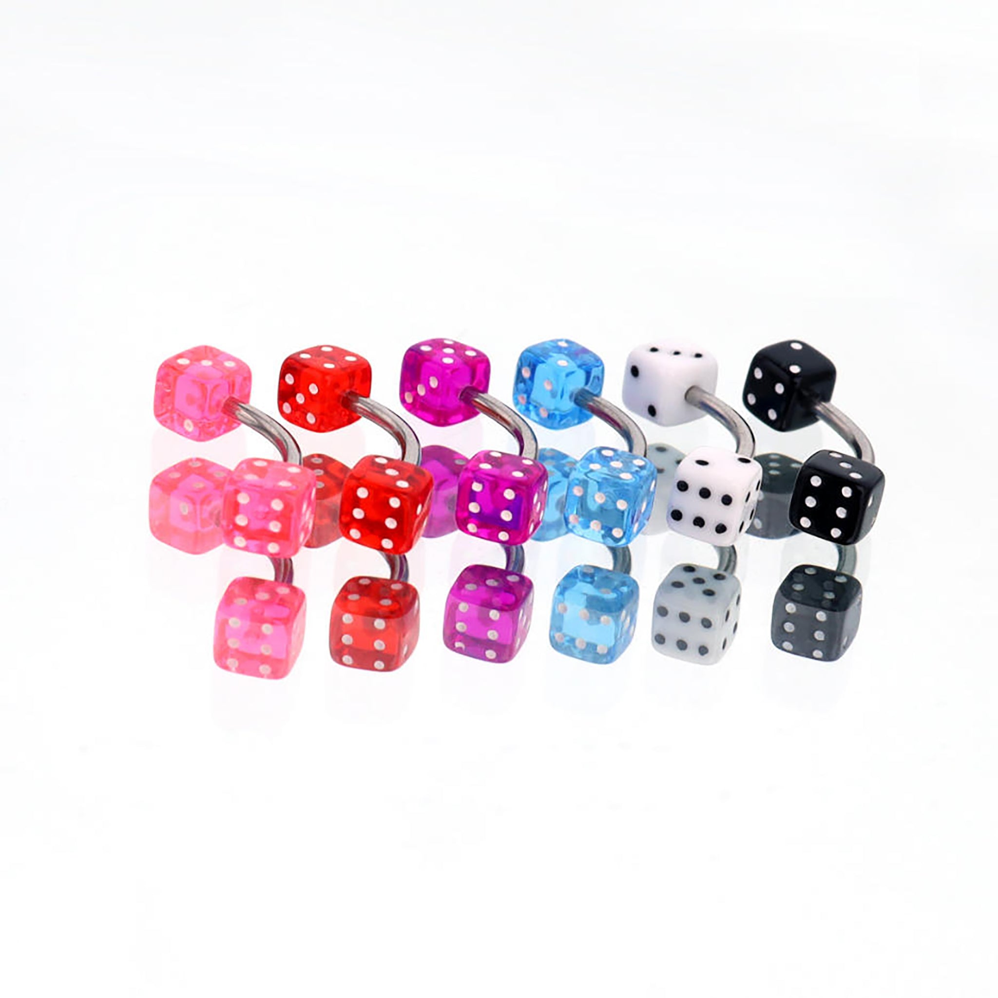 Acrylic Colorful Dice Externally Threaded Brow Studs - Acrylic Colorful Dice Externally Threaded Brow Studs - White / 6mm by CRUXJEWELRY