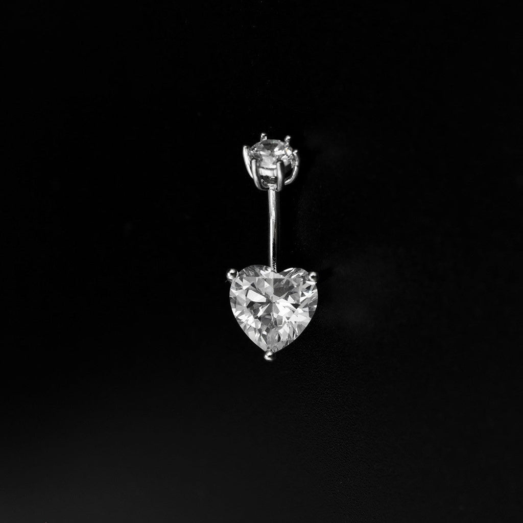 Heart-shaped CZ S925 Sterling Silver Belly Ring - Heart-shaped CZ S925 Sterling Silver Belly Ring - 6 mm by CRUXJEWELRY