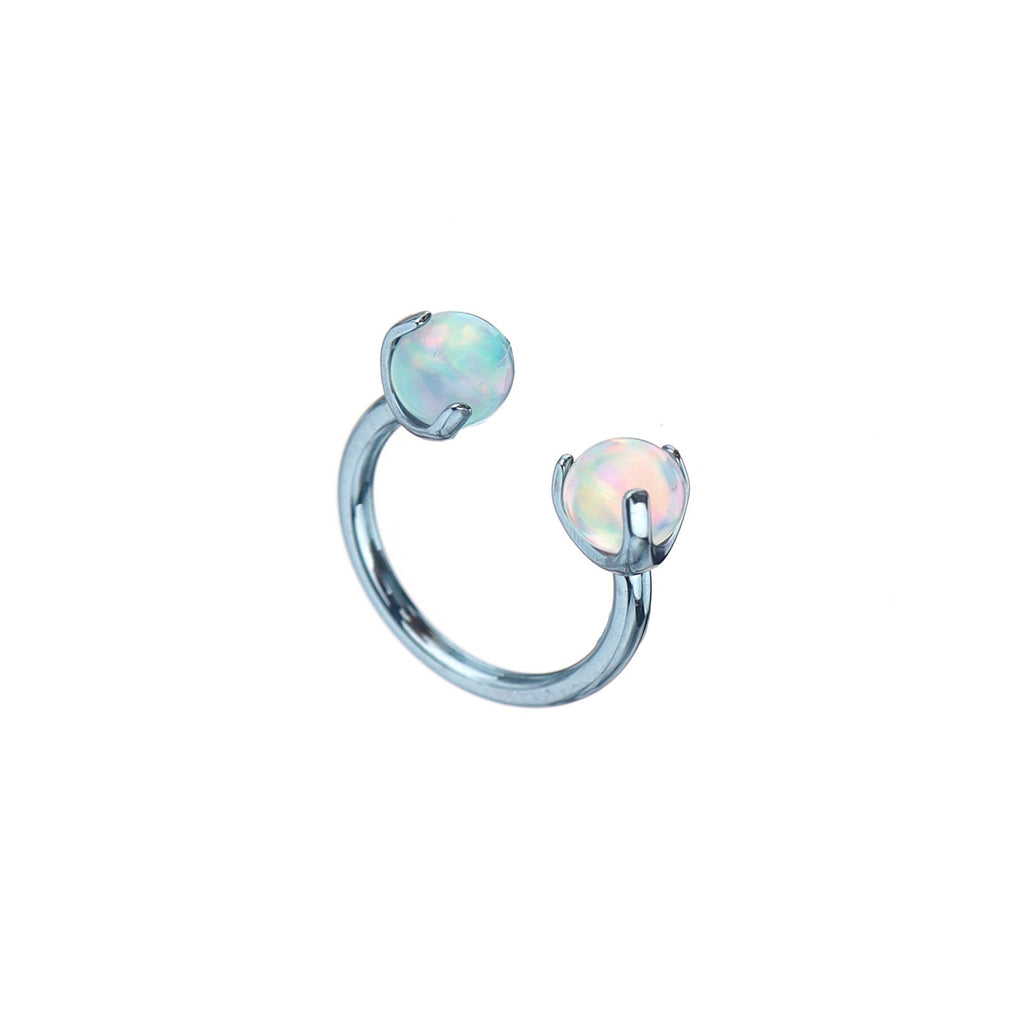 Jelly Opal Internally Threaded Titanium Horseshoe Ring - Jelly Opal Internally Threaded Titanium Horseshoe Ring - Blue-White Gradient / 4 mm / 8mm by CRUXJEWELRY