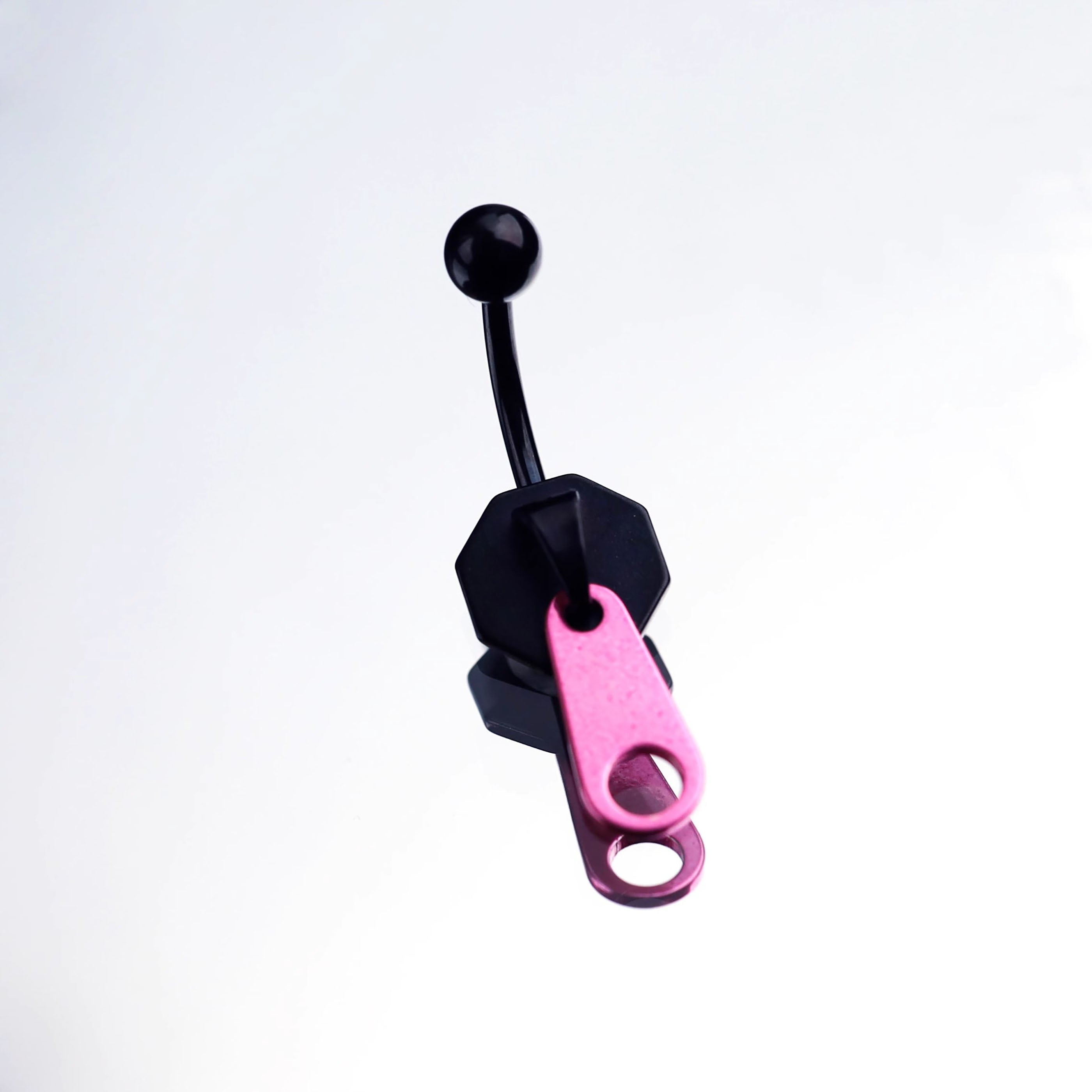Zipper Design Pink & Black Navel Ring - Zipper Design Pink & Black Navel Ring - Black by CRUXJEWELRY