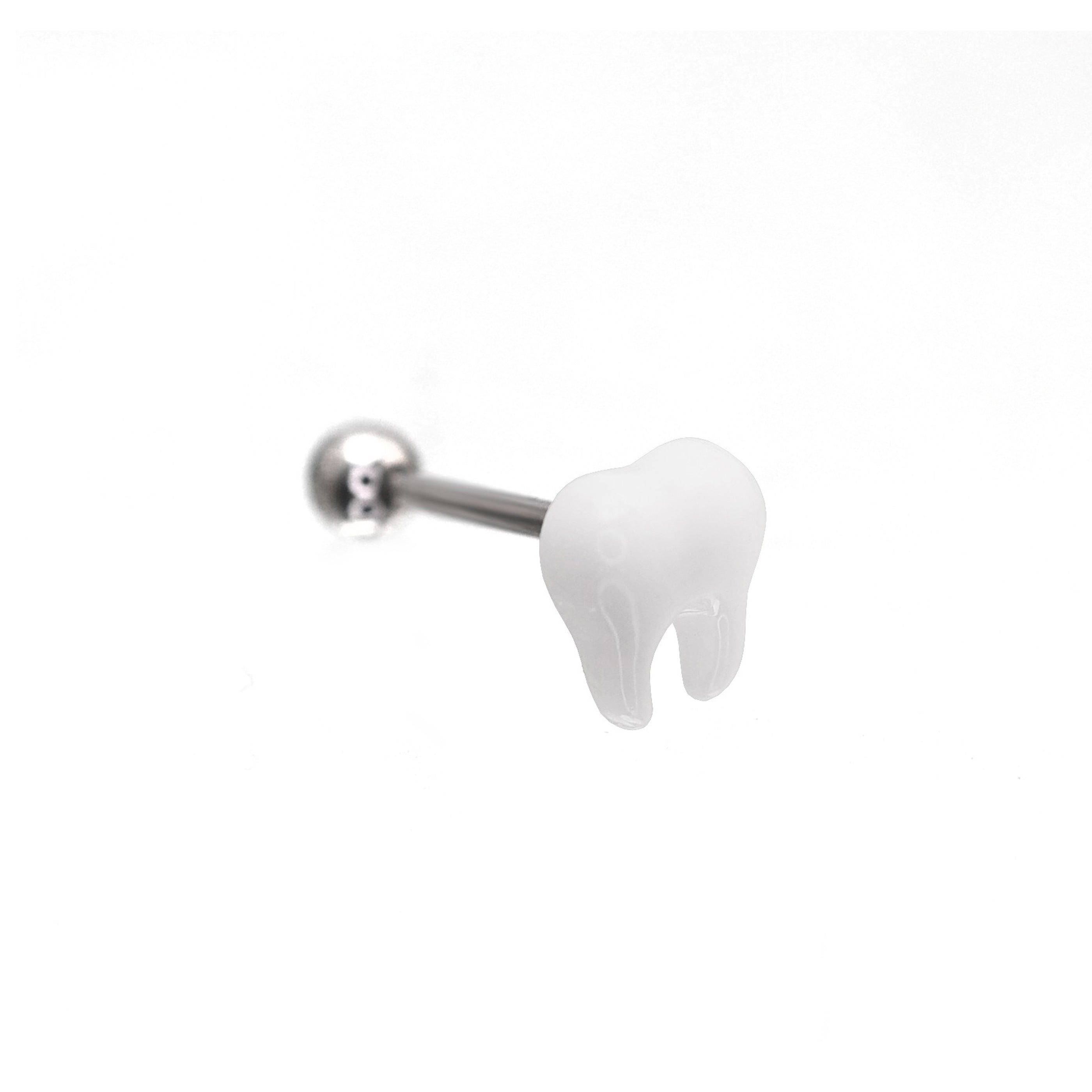 Resin White Tooth Design stainless steel tongue stud - Resin White Tooth Design stainless steel tongue stud - 1.2mm/16G / 10mm by CRUXJEWELRY