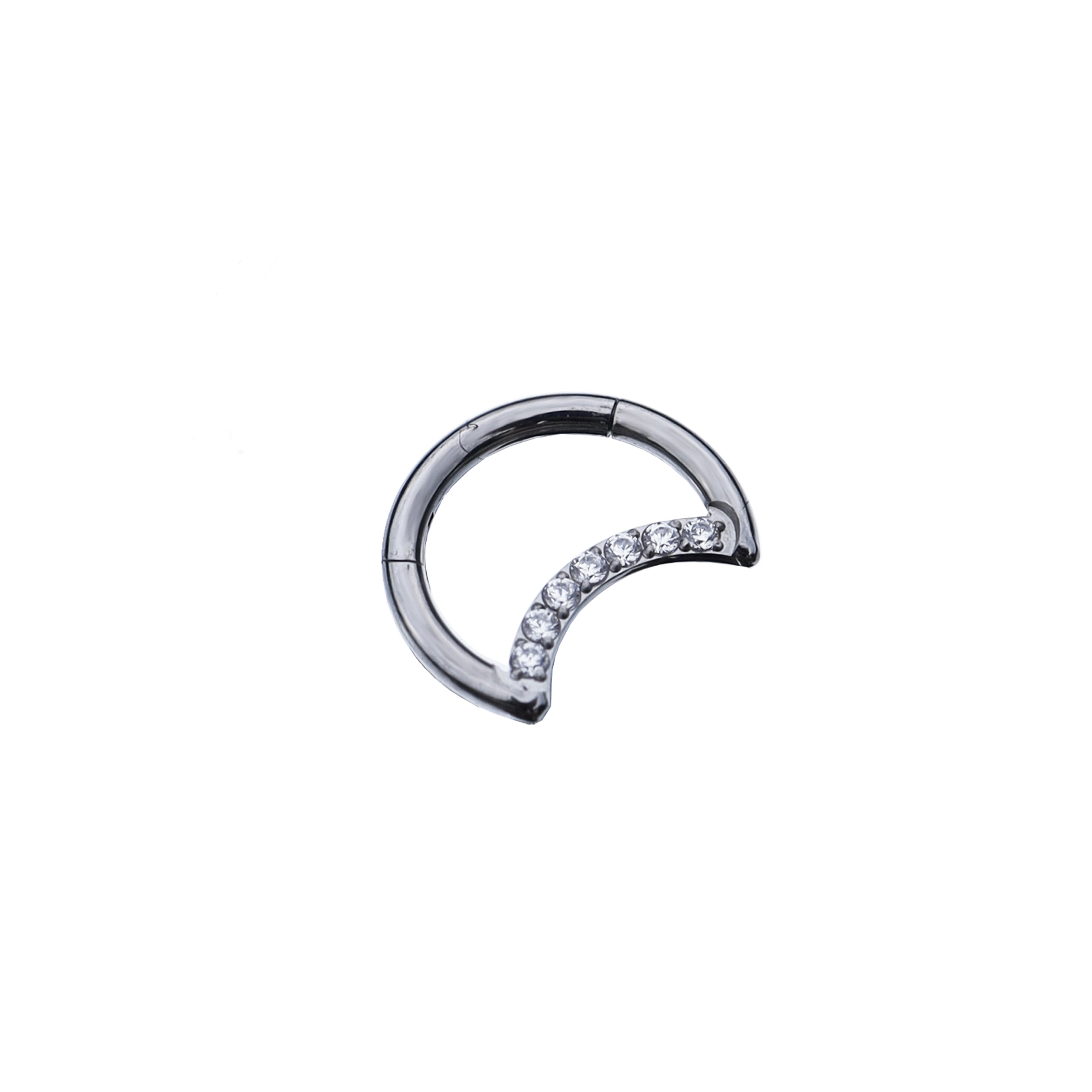 16G Moon CZ Titanium Segment Hoop - 16G Moon CZ Titanium Segment Hoop - White / 8mm by CRUXJEWELRY