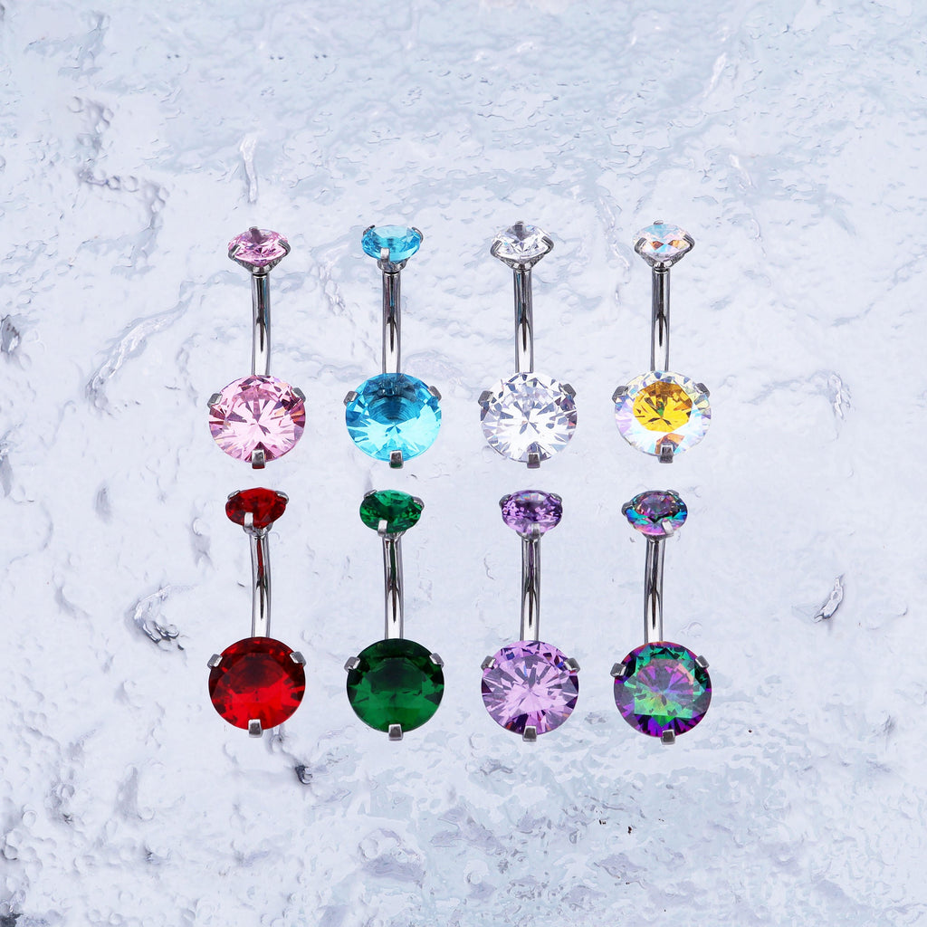 Round CZ Stainless Steel Belly Ring - Round CZ Stainless Steel Belly Ring - AB Coating / 6mm by CRUXJEWELRY