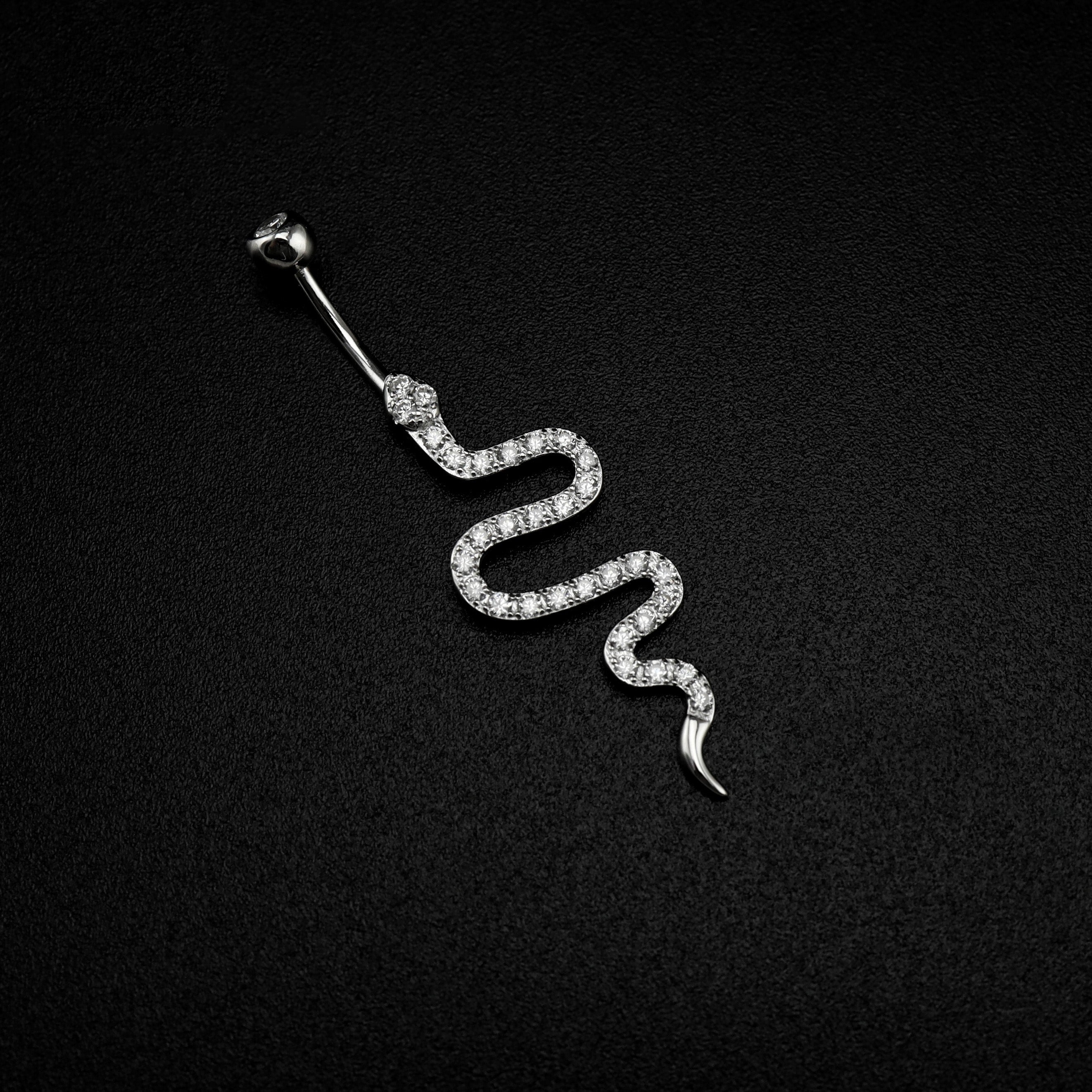 Serpent CZ S925 Sterling Silver Belly Ring - Serpent CZ S925 Sterling Silver Belly Ring - 6 mm by CRUXJEWELRY