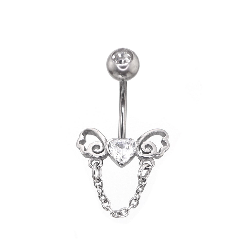 Heart-shaped CZ bow tie Dangle Belly Ring - Heart-shaped CZ bow tie Dangle Belly Ring - Default Title by CRUXJEWELRY