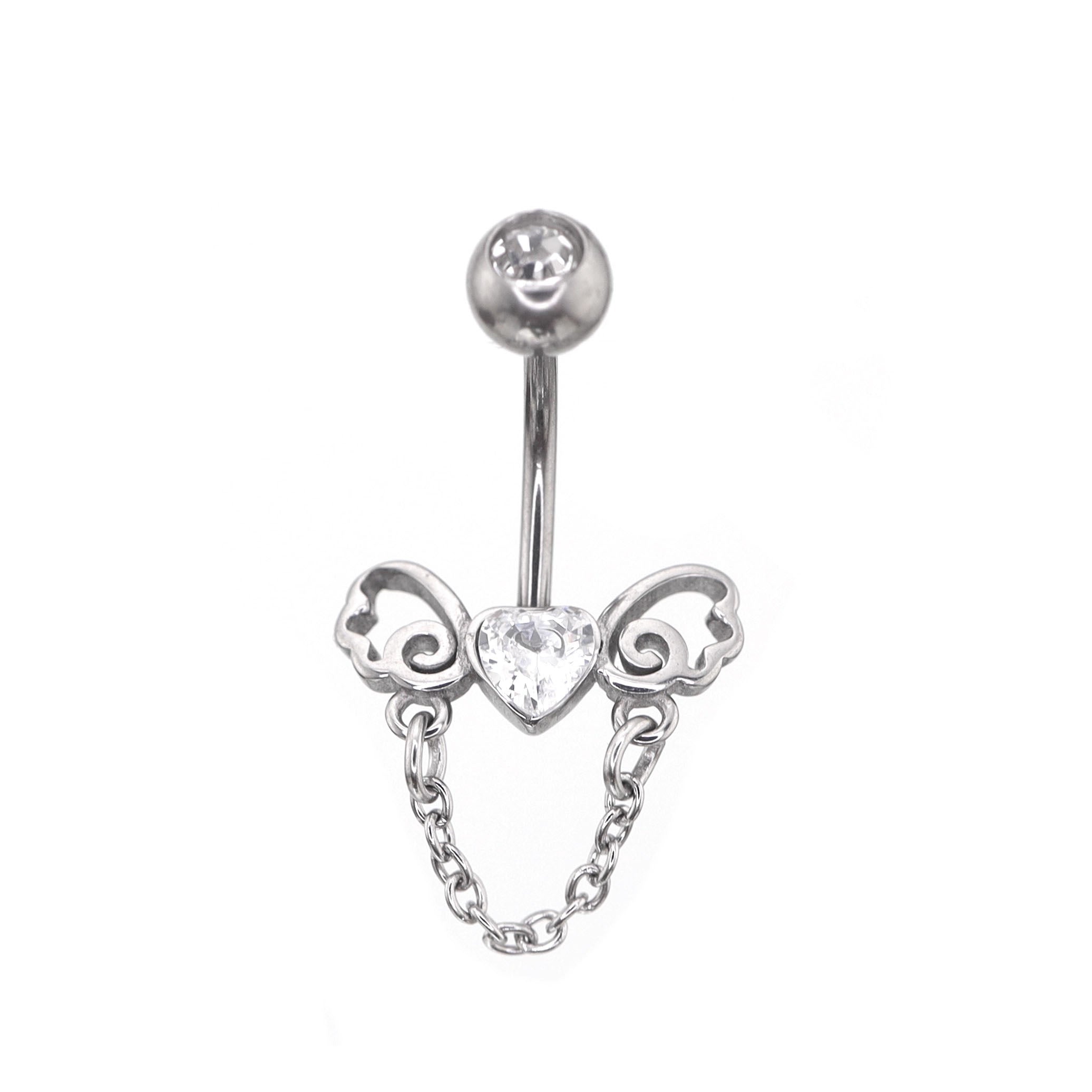 Heart-shaped CZ bow tie Dangle Belly Ring - Heart-shaped CZ bow tie Dangle Belly Ring - Default Title by CRUXJEWELRY