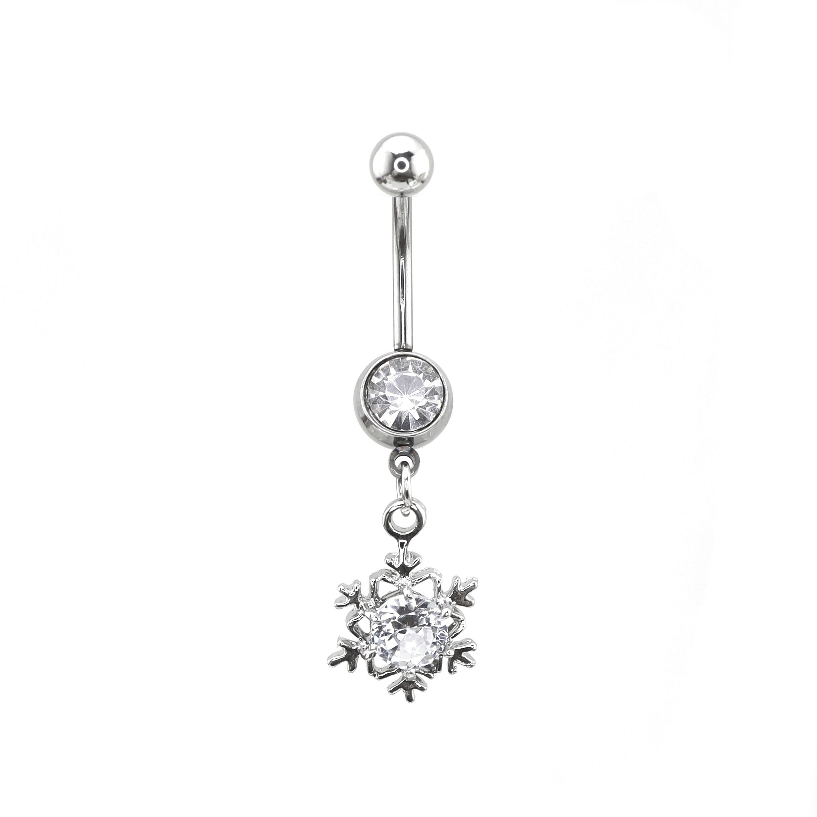 Snowflake CZ Dangle stainless steel Belly Ring - Snowflake CZ Dangle stainless steel Belly Ring - Default Title by CRUXJEWELRY