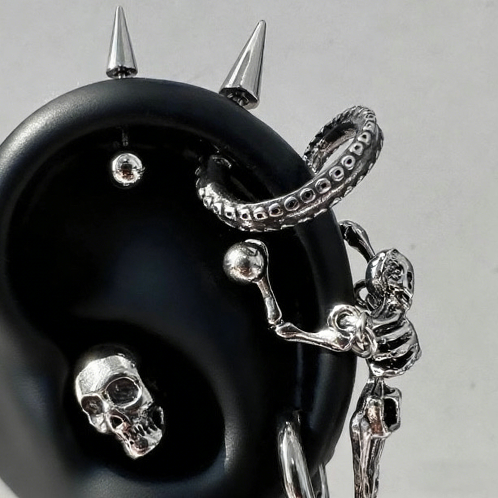 The "Dark Necromancer" Gothic Ear Stack Set - Skulls, Crosses & Tentacle Earrings Sets