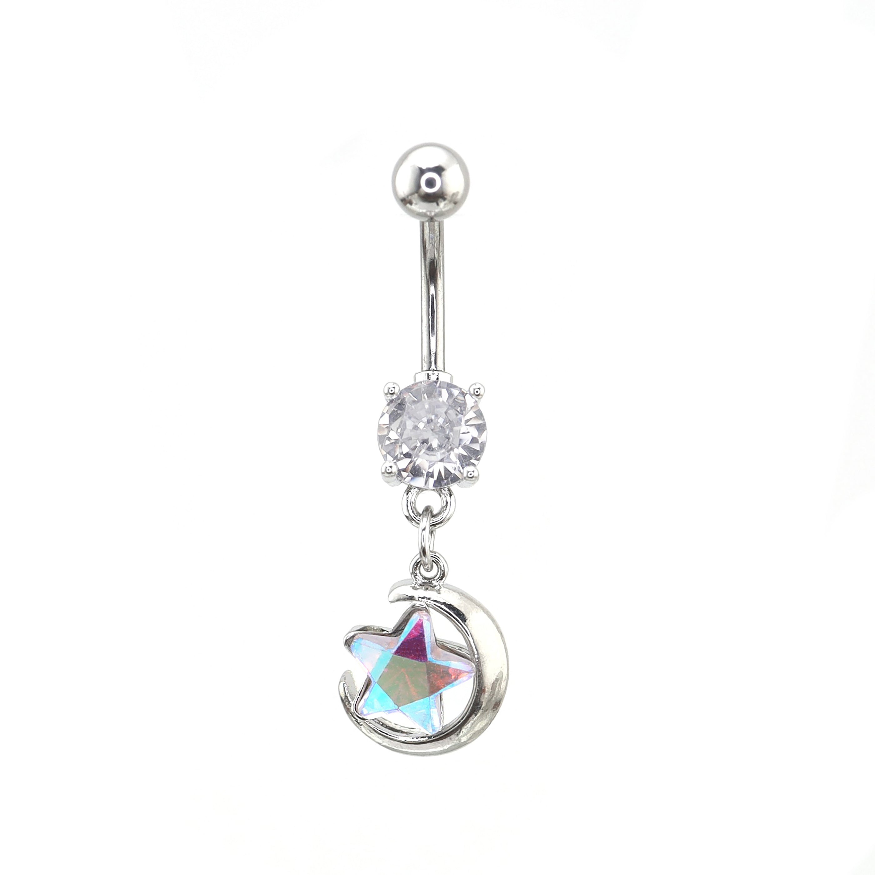 Star-Moon CZ Dangle Belly Ring - Star-Moon CZ Dangle Belly Ring - Default Title by CRUXJEWELRY