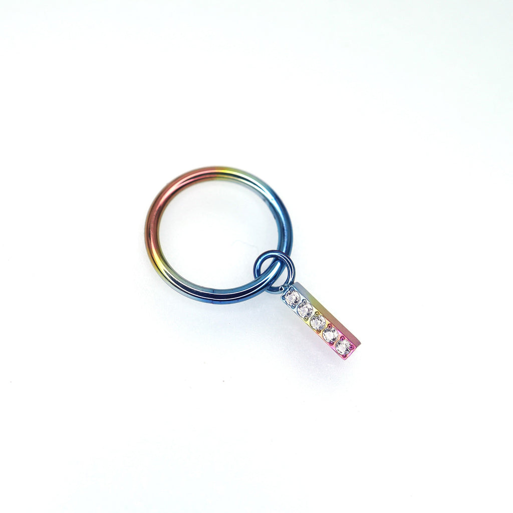 Titanium Segment Hoop with Baguette CZ - Titanium Segment Hoop with Baguette CZ - Rainbow / 6mm by CRUXJEWELRY