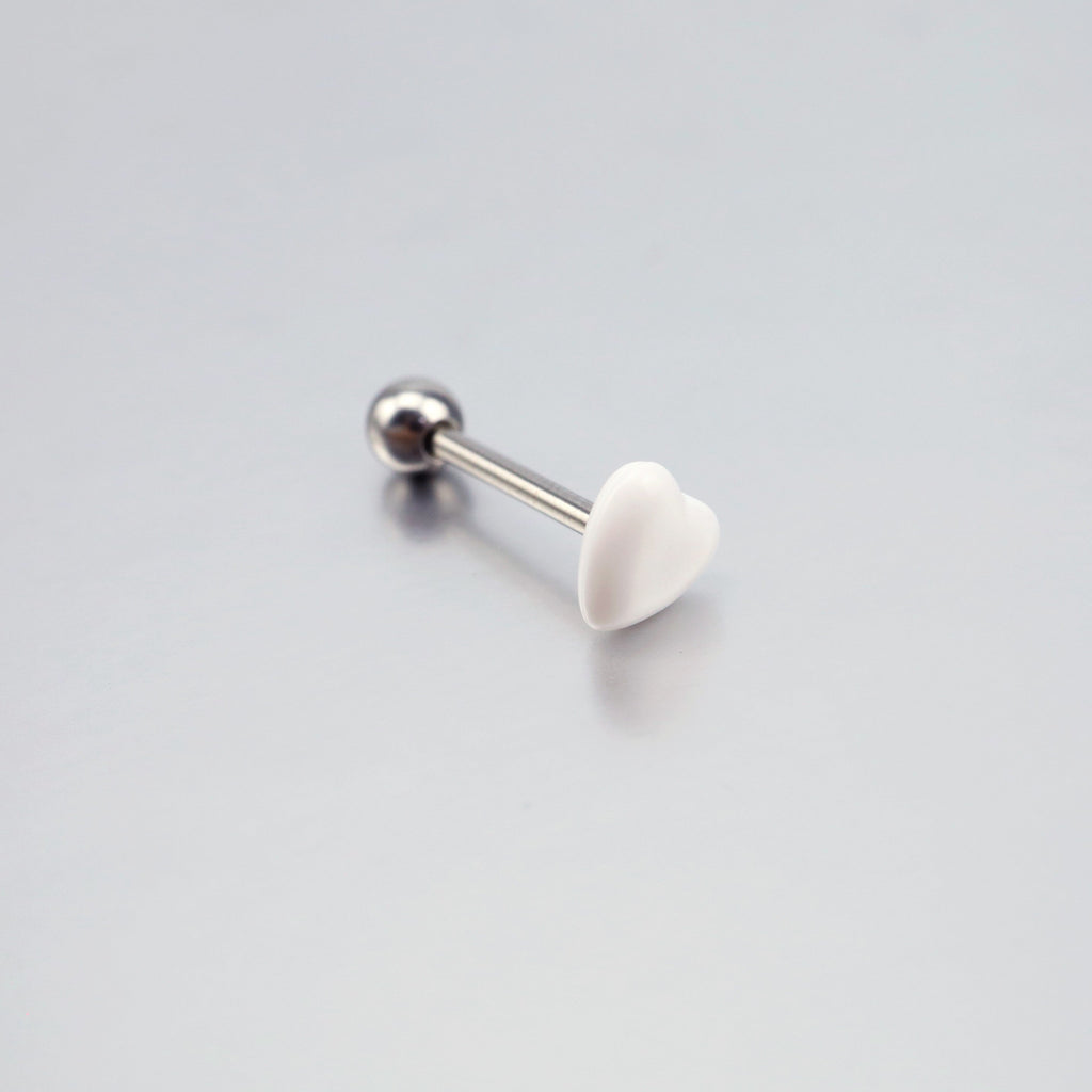 Heart-shaped Acrylic Tongue Stud - Heart-shaped Acrylic Tongue Stud - White / 12mm by CRUXJEWELRY