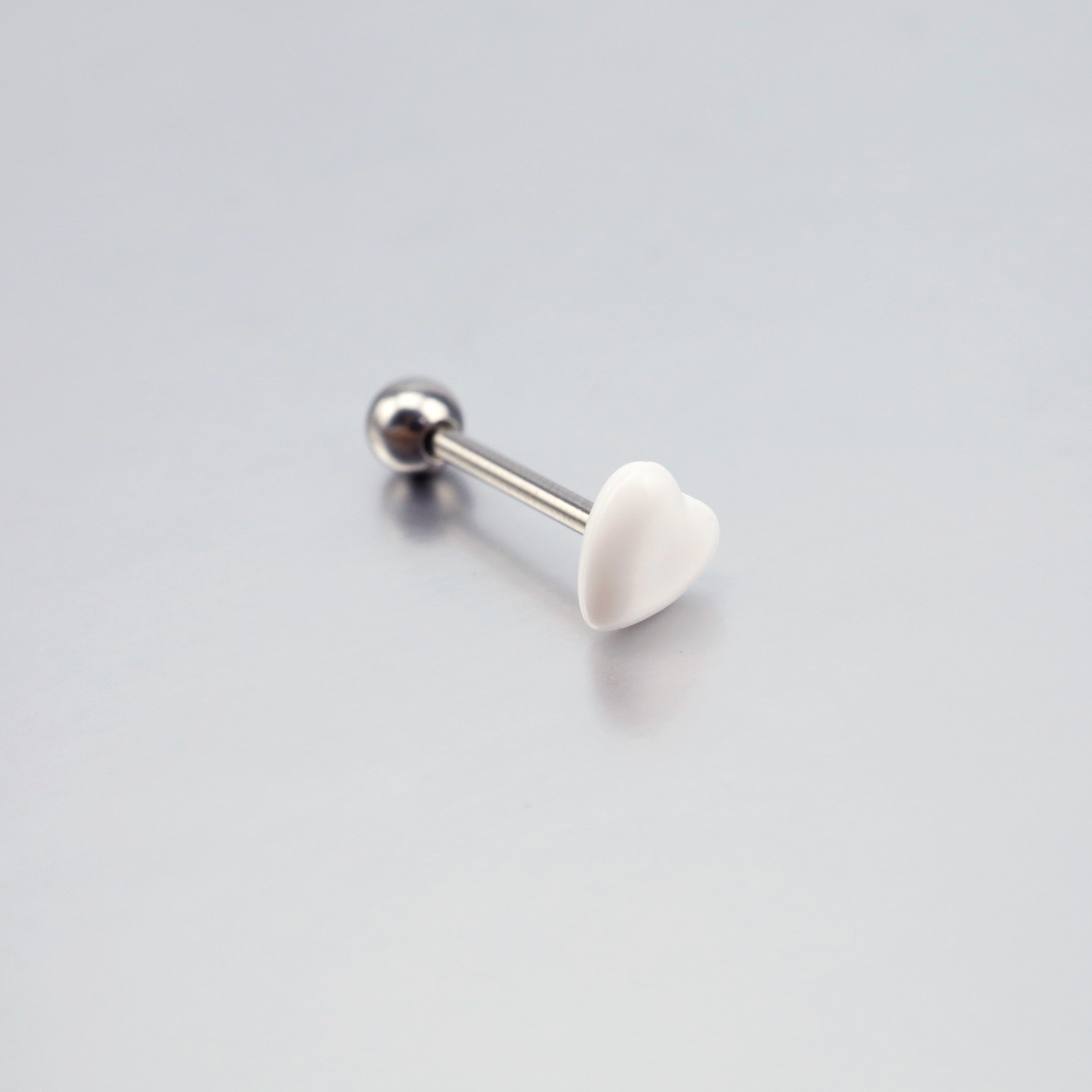 Heart-shaped Acrylic Tongue Stud - Heart-shaped Acrylic Tongue Stud - White / 12mm by CRUXJEWELRY