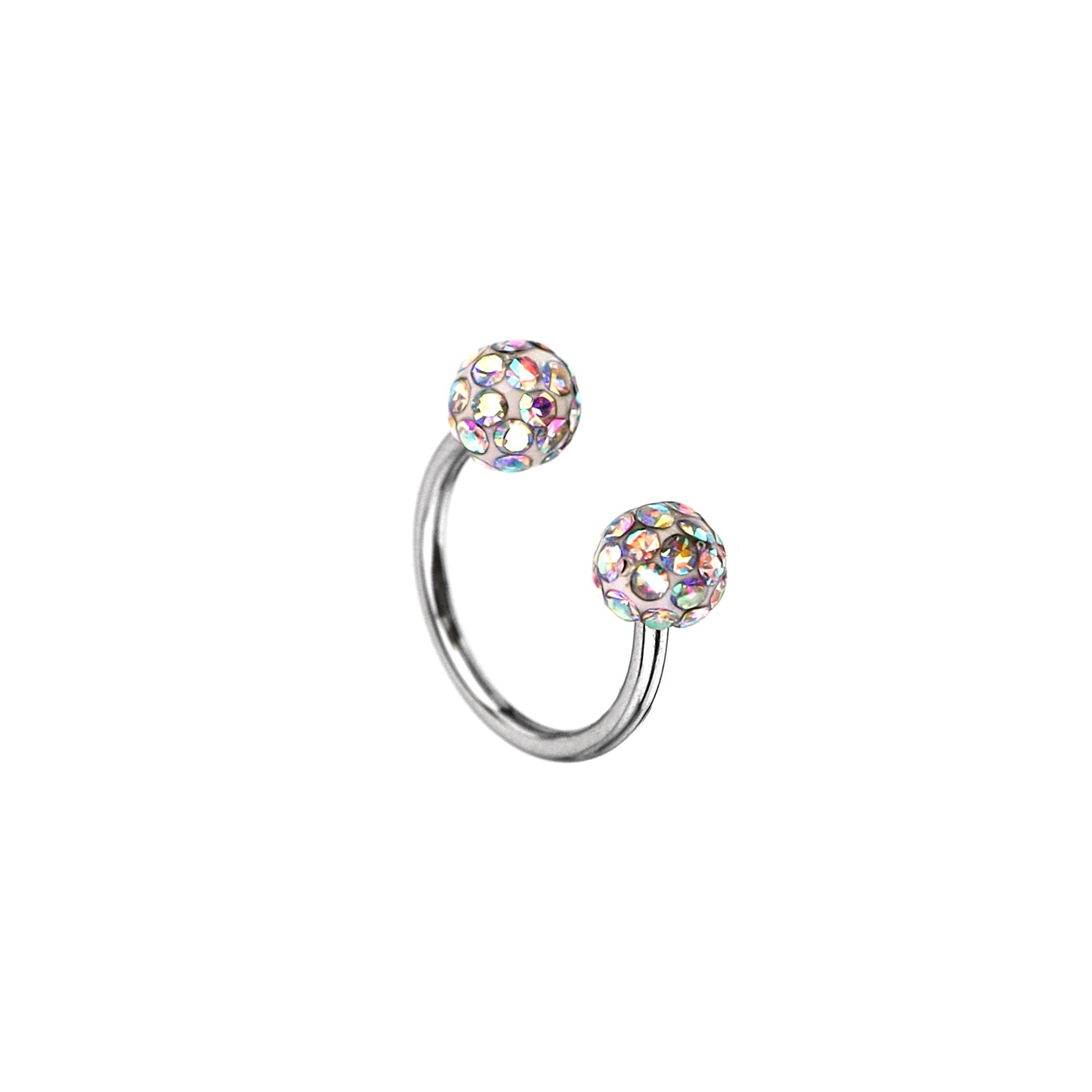 Colorful Full CZ Ball Horseshoe Ring - Colorful Full CZ Ball Horseshoe Ring - AB Coating / 8mm by CRUXJEWELRY