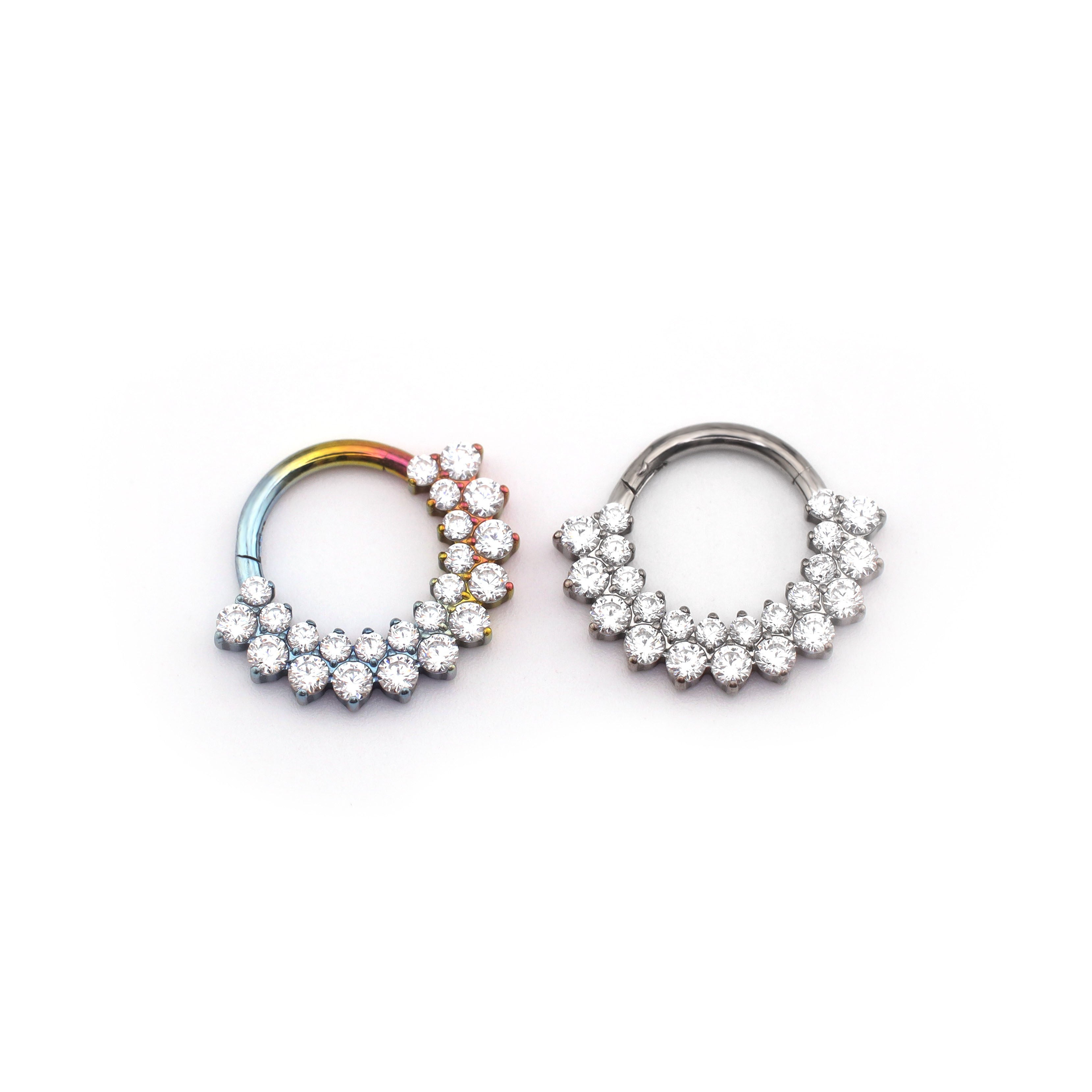 Sunflower Double-Layer Rainbow CZ Titanium Daith Ring - Sunflower Double-Layer Rainbow CZ Titanium Daith Ring - Rainbow by CRUXJEWELRY