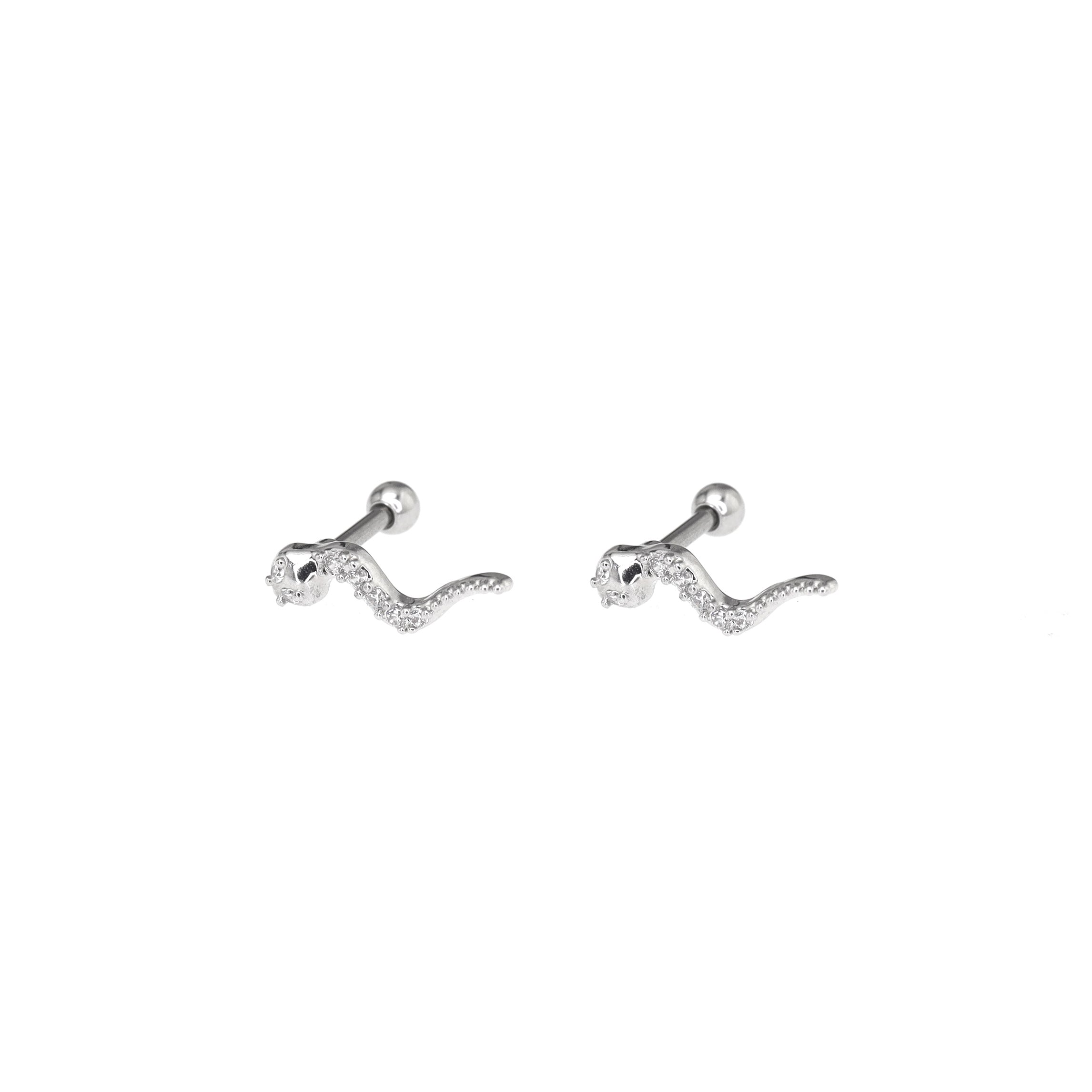 Curved Serpent CZ Stainless Steel Ear Studs - Curved Serpent CZ Stainless Steel Ear Studs - Set by CRUXJEWELRY