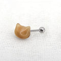 Resin Little Cat Face Tongue stud - Resin Little Cat Face Tongue stud - Deep Brown / 12mm / 1.2mm/16G by CRUXJEWELRY