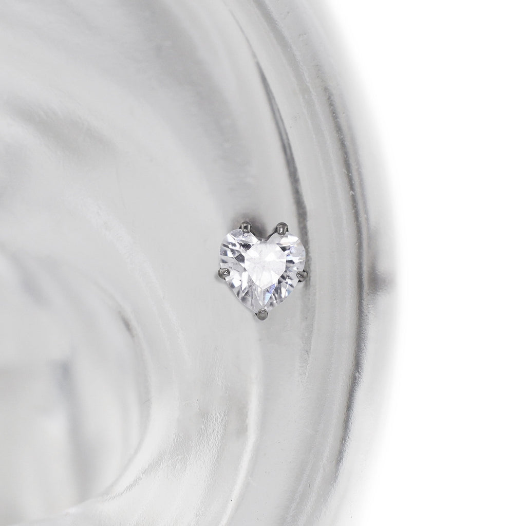 Prong-Set Heart CZ Internally Threaded Titanium Ear Studs - Prong-Set Heart CZ Internally Threaded Titanium Ear Studs - 6mm by CRUXJEWELRY