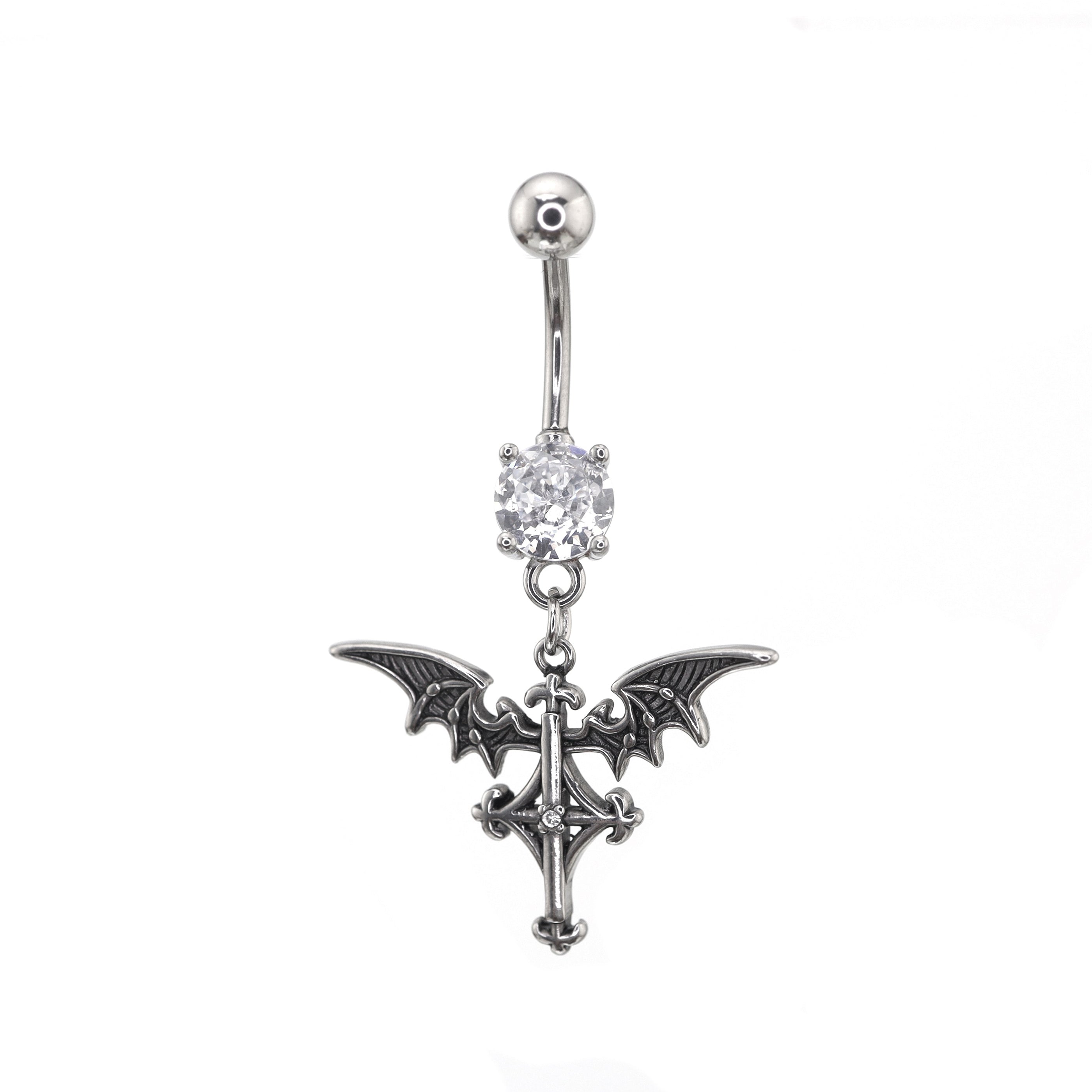 Bat Wing Dangle stainless steel Belly Ring - Bat Wing Dangle stainless steel Belly Ring - Default Title by CRUXJEWELRY