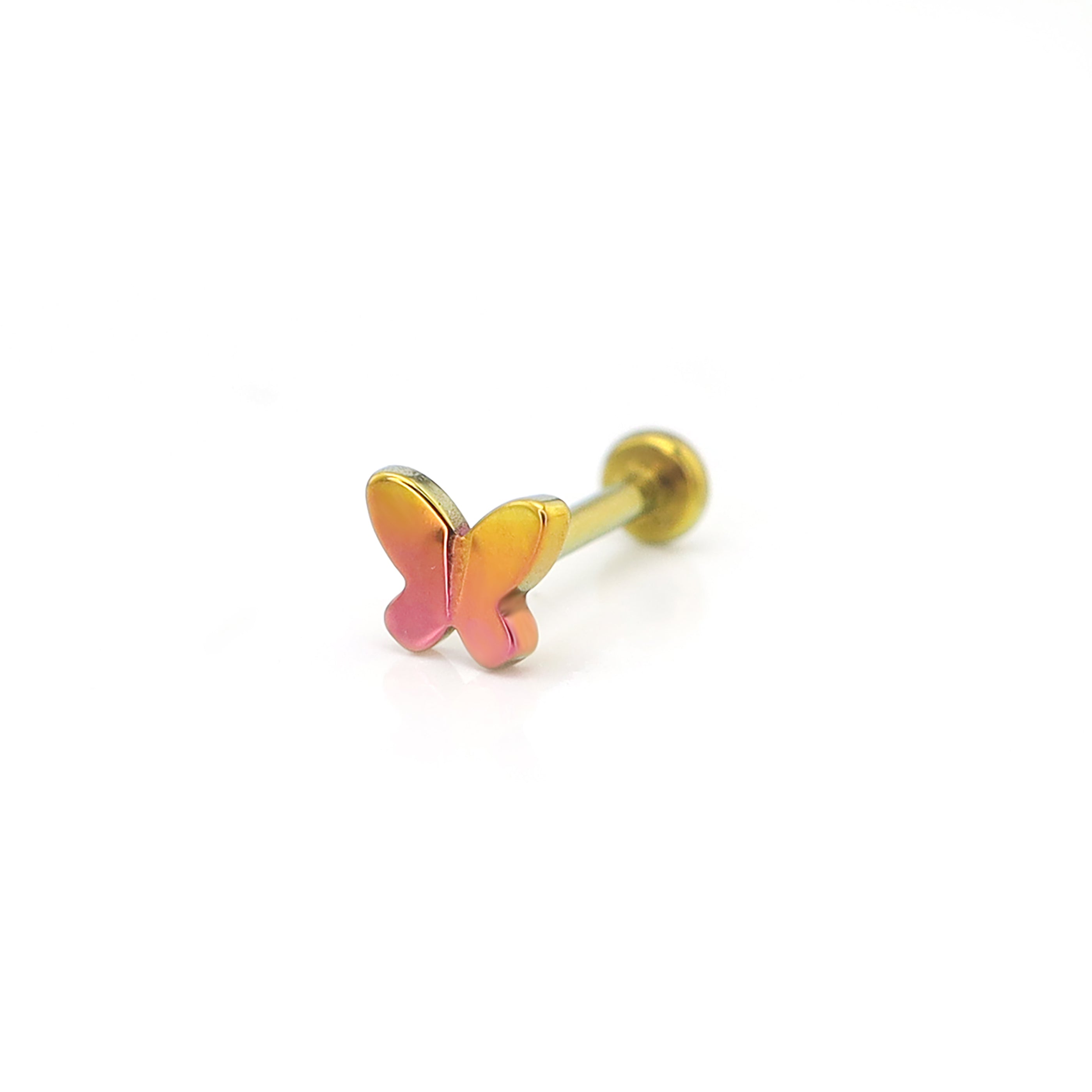 Colorful Gradient Butterfly Titanium - Nose/Ear Stud - Colorful Gradient Butterfly Titanium - Nose/Ear Stud - Pink-Yellow Gradient / 6 mm by CRUXJEWELRY