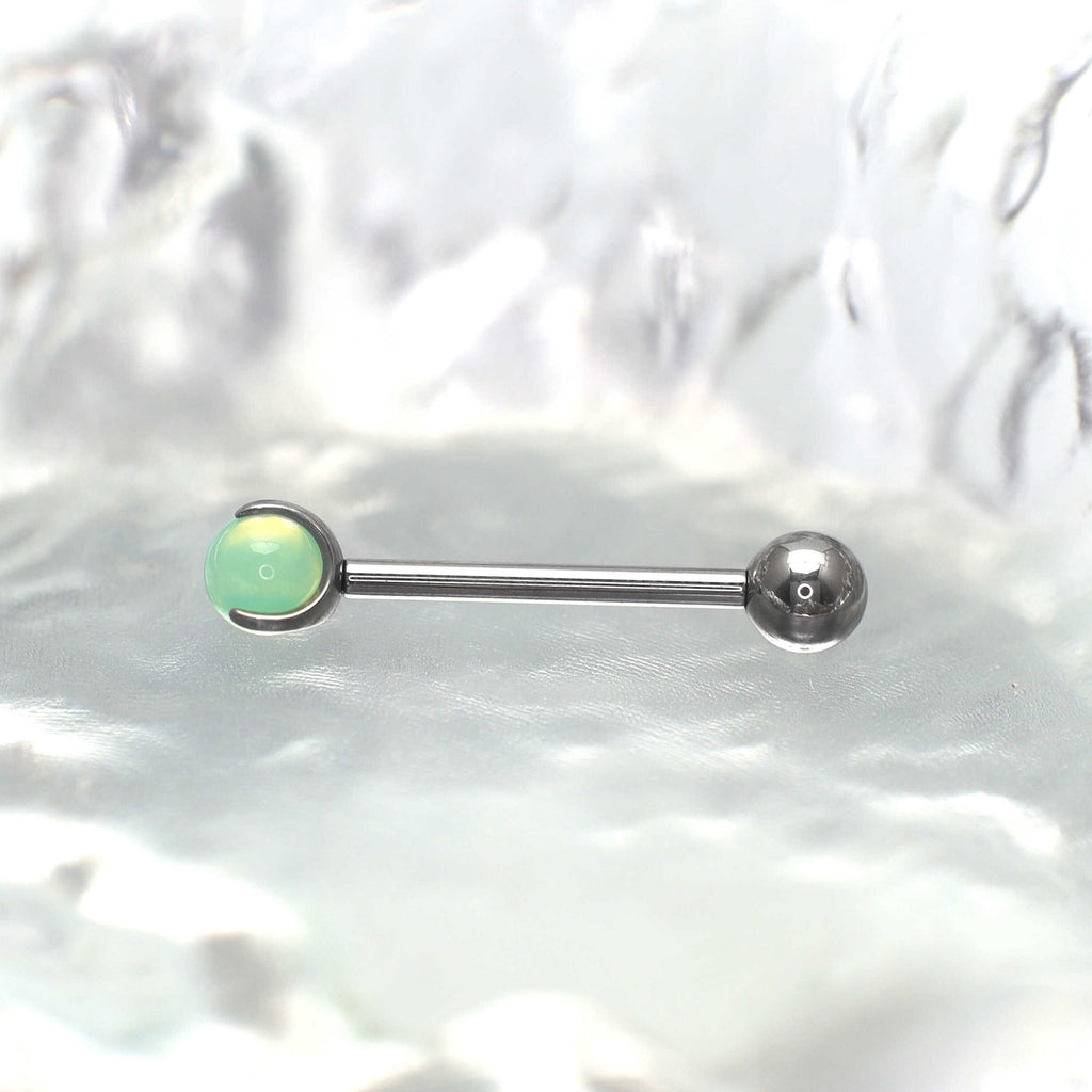 Pastel CZ Titanium barbell Tongue stud - Pastel CZ Titanium barbell Tongue stud - Cyan Green / 10mm by CRUXJEWELRY