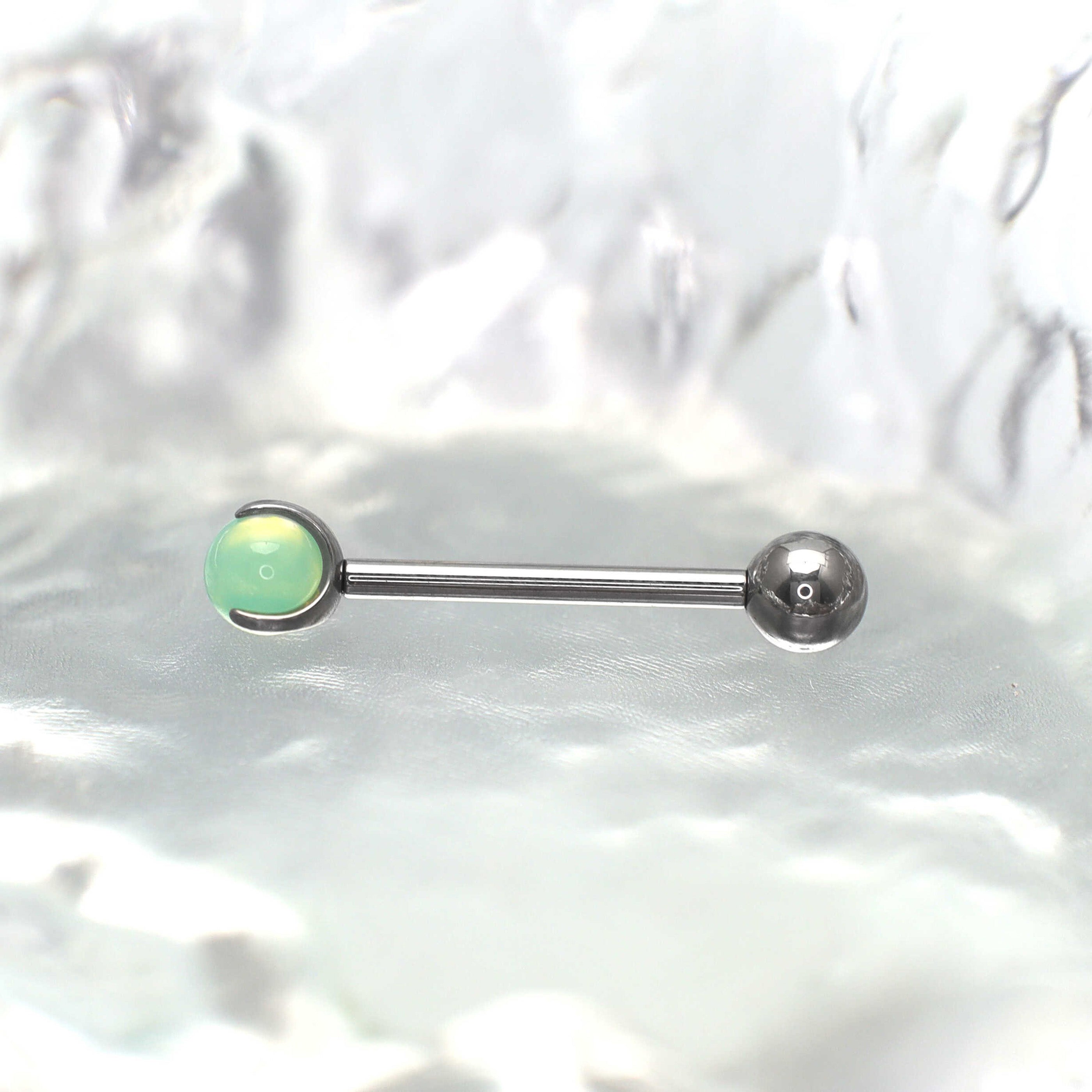 Pastel CZ Titanium barbell Tongue stud - Pastel CZ Titanium barbell Tongue stud - Cyan Green / 10mm by CRUXJEWELRY