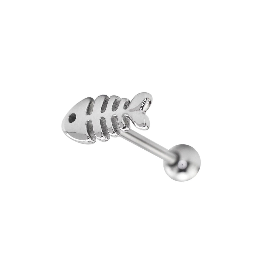Paws & Purrs - Fishbone Stainless Steel Tongue Barbell - Paws & Purrs - Fishbone Stainless Steel Tongue Barbell - 1.2mm/16G / 12mm by CRUXJEWELRY