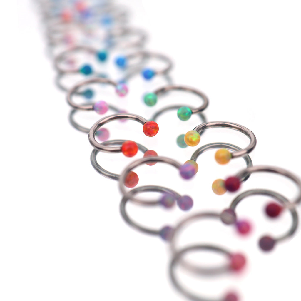 16G Opal Internally Threaded Horseshoe Ring - 16G Opal Internally Threaded Horseshoe Ring - Light Blue / 8mm by CRUXJEWELRY