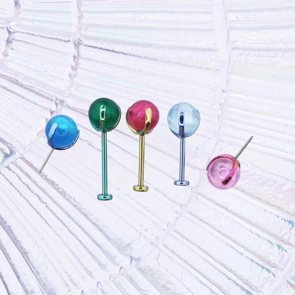 CZ Ball Titanium Nostril Stud - CZ Ball Titanium Nostril Stud - Red / 4 mm / 6mm by CRUXJEWELRY