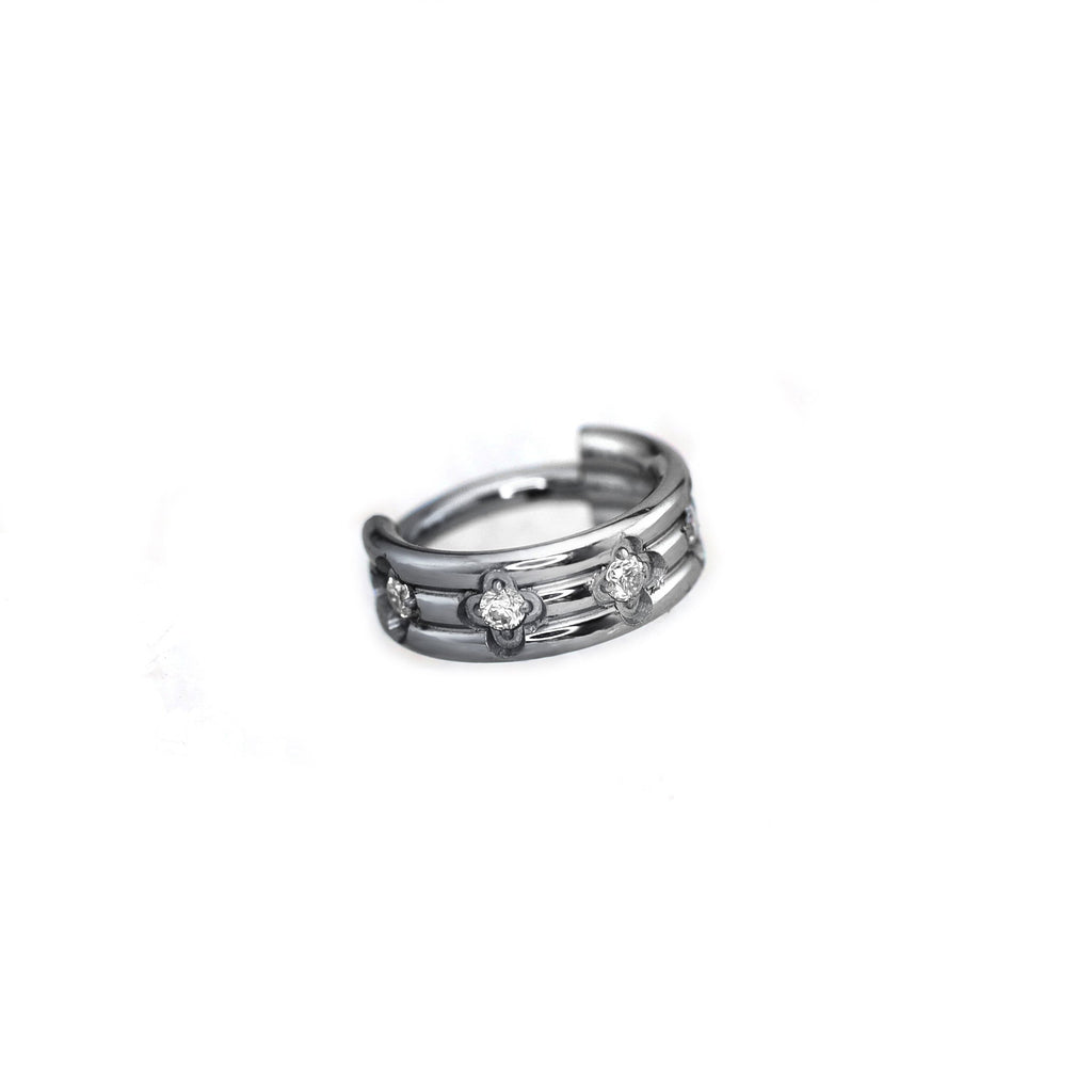 16G Three Row Triple Segment CZ Titanium Ring - 16G Three Row Triple Segment CZ Titanium Ring - Sliver by CRUXJEWELRY