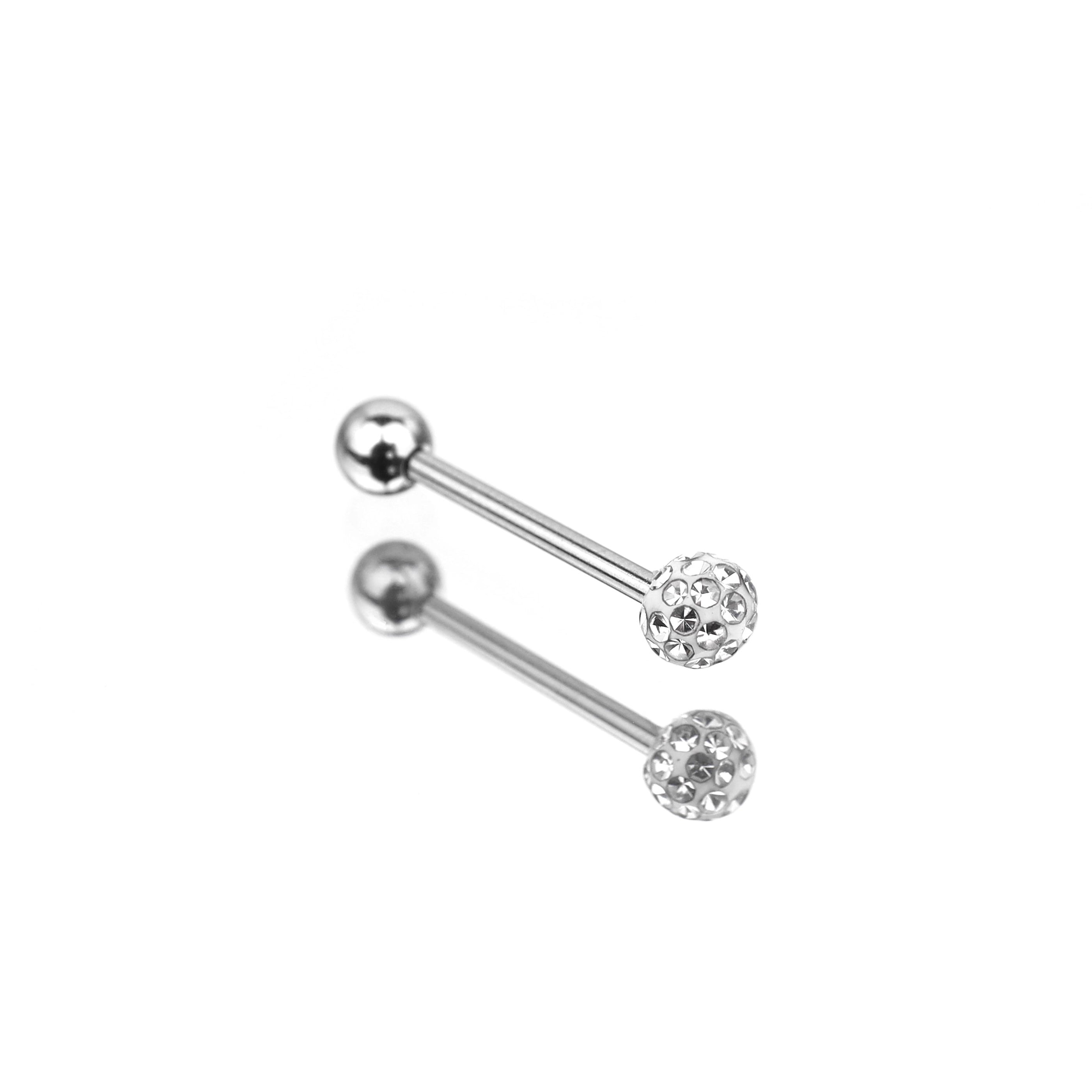 Full CZ Stainless Steel Barbell Tongue Barbell - Full CZ Stainless Steel Barbell Tongue Barbell - White / 10mm by CRUXJEWELRY