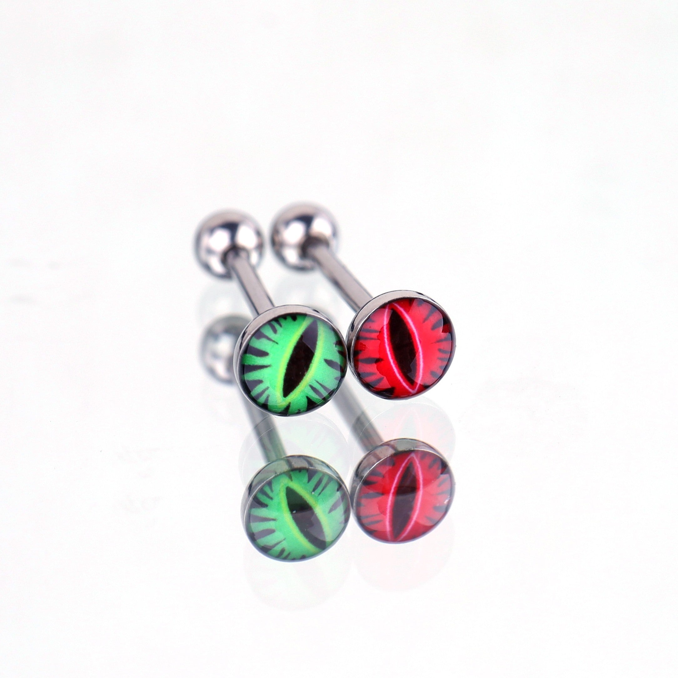 Red & Green Devil Eye Oil Slick Tongue Stud - Red & Green Devil Eye Oil Slick Tongue Stud - Green / 6mm / 1.2mm/16G by CRUXJEWELRY