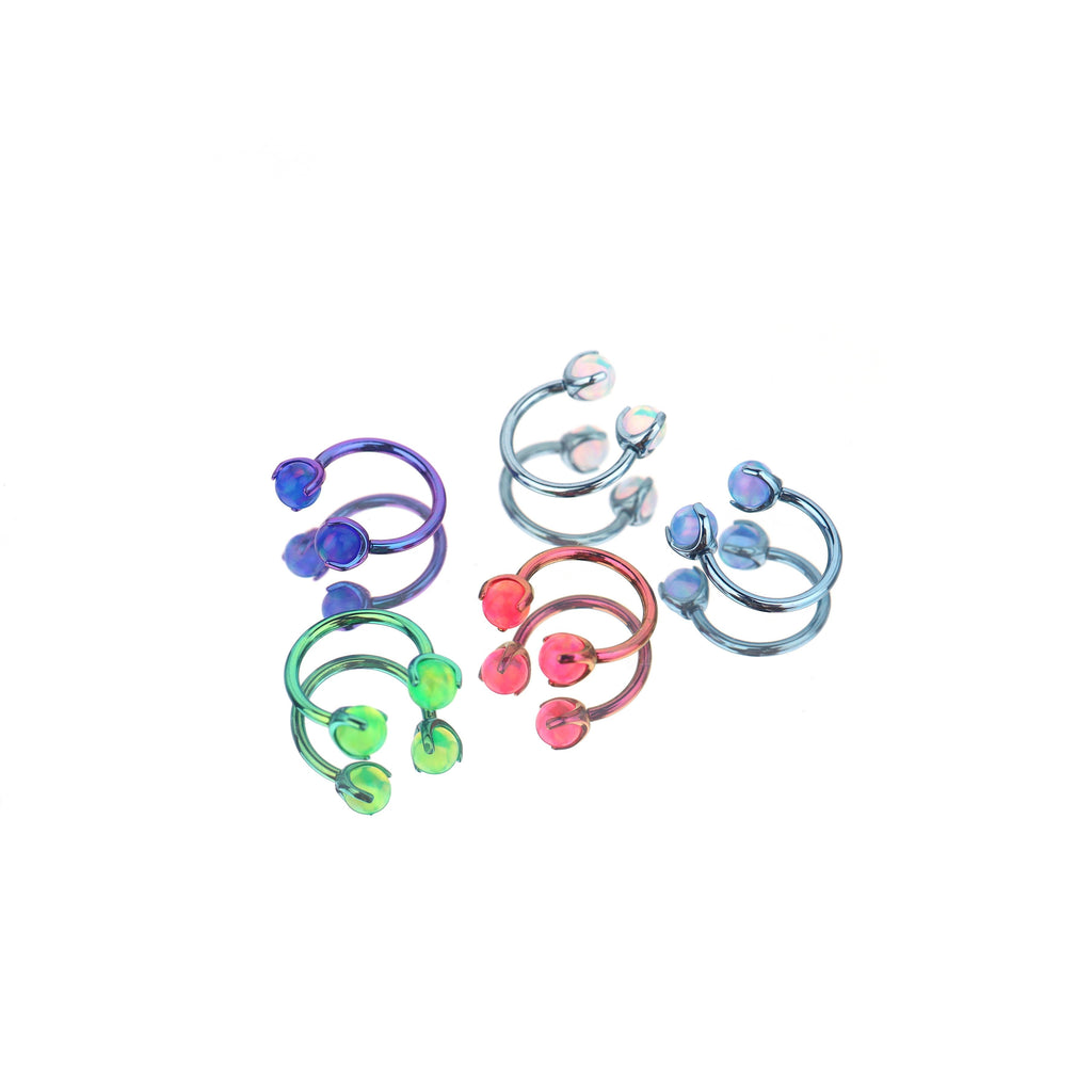 Jelly Opal Internally Threaded Titanium Horseshoe Ring - Jelly Opal Internally Threaded Titanium Horseshoe Ring - Blue-White Gradient / 4 mm / 8mm by CRUXJEWELRY