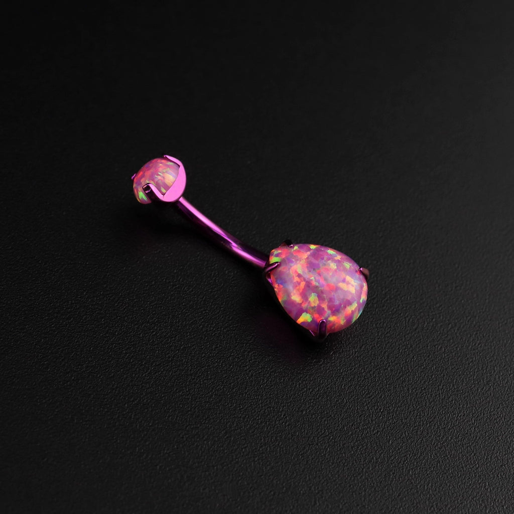 Teardrop Double Opal Titanium Belly Ring - Teardrop Double Opal Titanium Belly Ring - Pink by CRUXJEWELRY