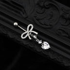 Heart-shaped CZ bow tie Dangle Belly Ring - Heart-shaped CZ bow tie Dangle Belly Ring - radiant-white by CRUXJEWELRY