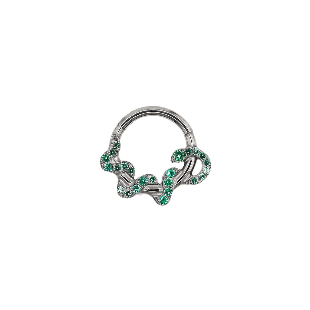 Twisting Serpent CZ Titanium Segment Hoop - Twisting Serpent CZ Titanium Segment Hoop - Green by CRUXJEWELRY
