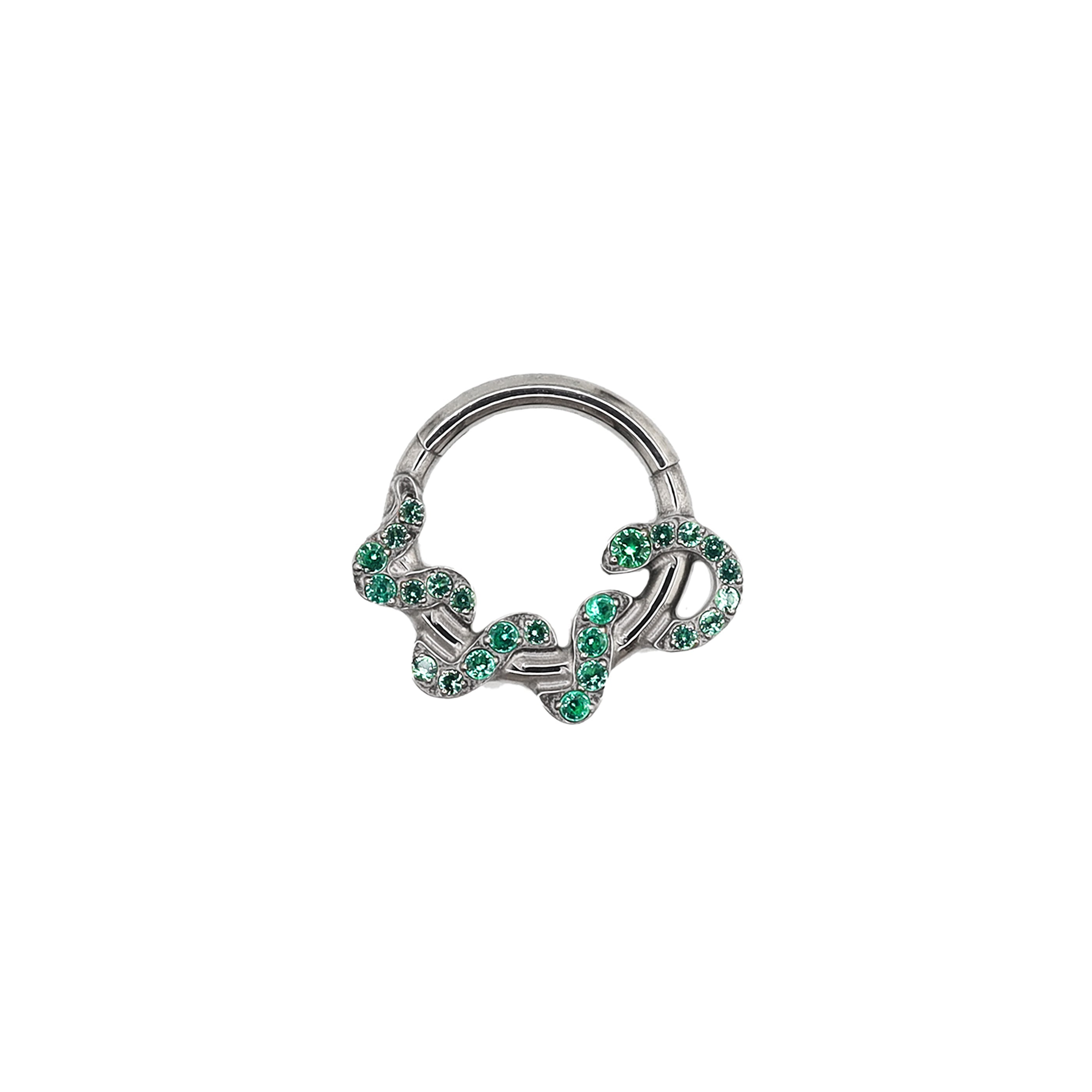 Twisting Serpent CZ Titanium Segment Hoop - Twisting Serpent CZ Titanium Segment Hoop - Green by CRUXJEWELRY