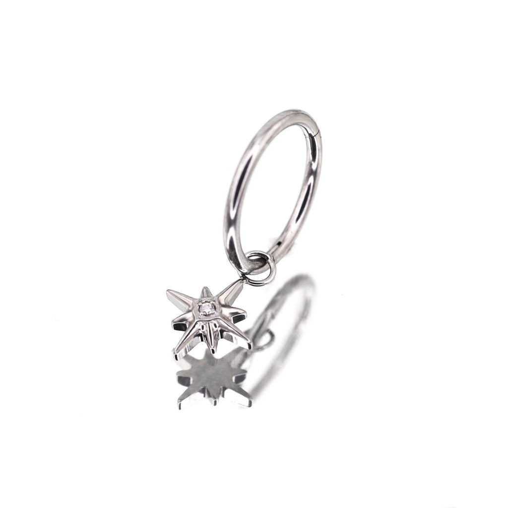 Octagram CZ Pendant Titanium Segment Hoop - Octagram CZ Pendant Titanium Segment Hoop - Sliver / 6mm by CRUXJEWELRY