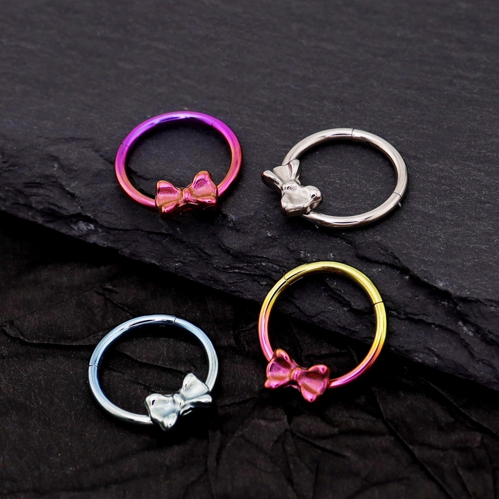 16G Bow Titanium Segment Hoop - 16G Bow Titanium Segment Hoop - Blue-White Gradient by CRUXJEWELRY