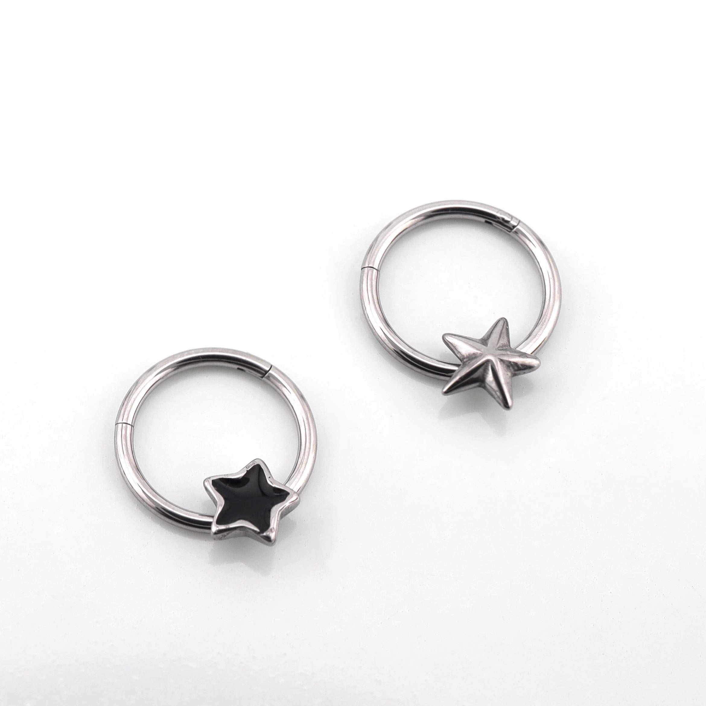 3D pentacle Stainless Steel Segment hoop - 3D pentacle Stainless Steel Segment hoop - Black by CRUXJEWELRY