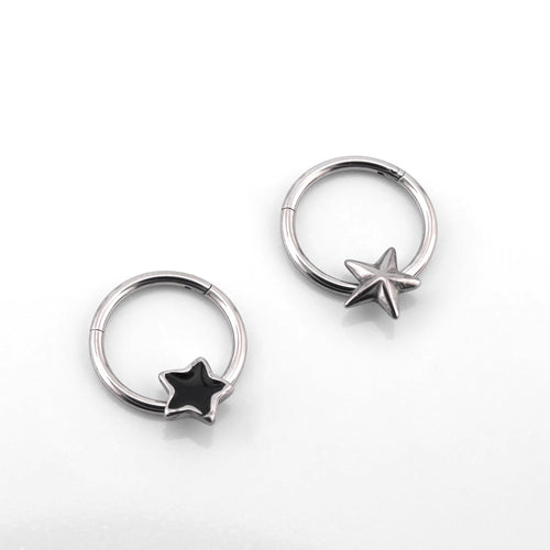 3D pentacle Stainless Steel Segment hoop - 3D pentacle Stainless Steel Segment hoop - Black by CRUXJEWELRY