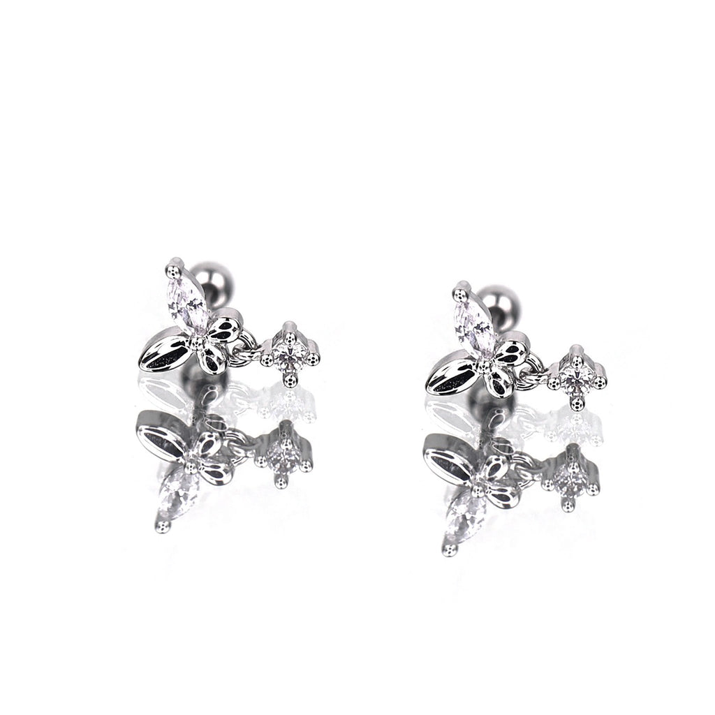 Butterfly Dangle CZ Stainless Steel Ear Studs - Butterfly Dangle CZ Stainless Steel Ear Studs - Single / 6mm by CRUXJEWELRY