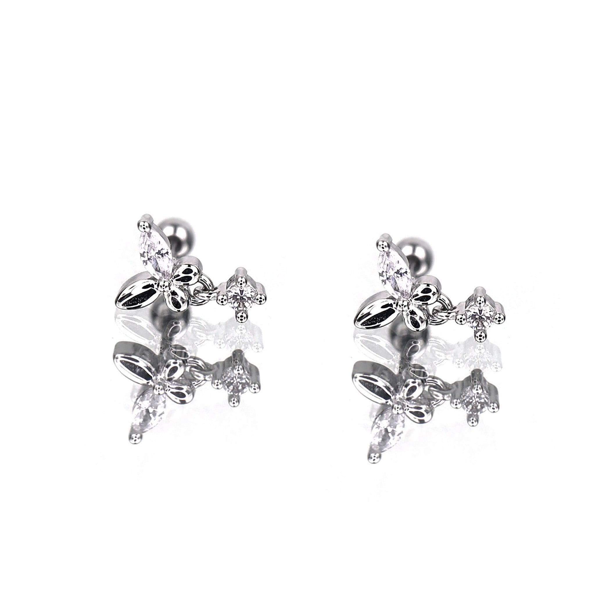 Butterfly Dangle CZ Stainless Steel Ear Studs - Butterfly Dangle CZ Stainless Steel Ear Studs - Single / 6mm by CRUXJEWELRY