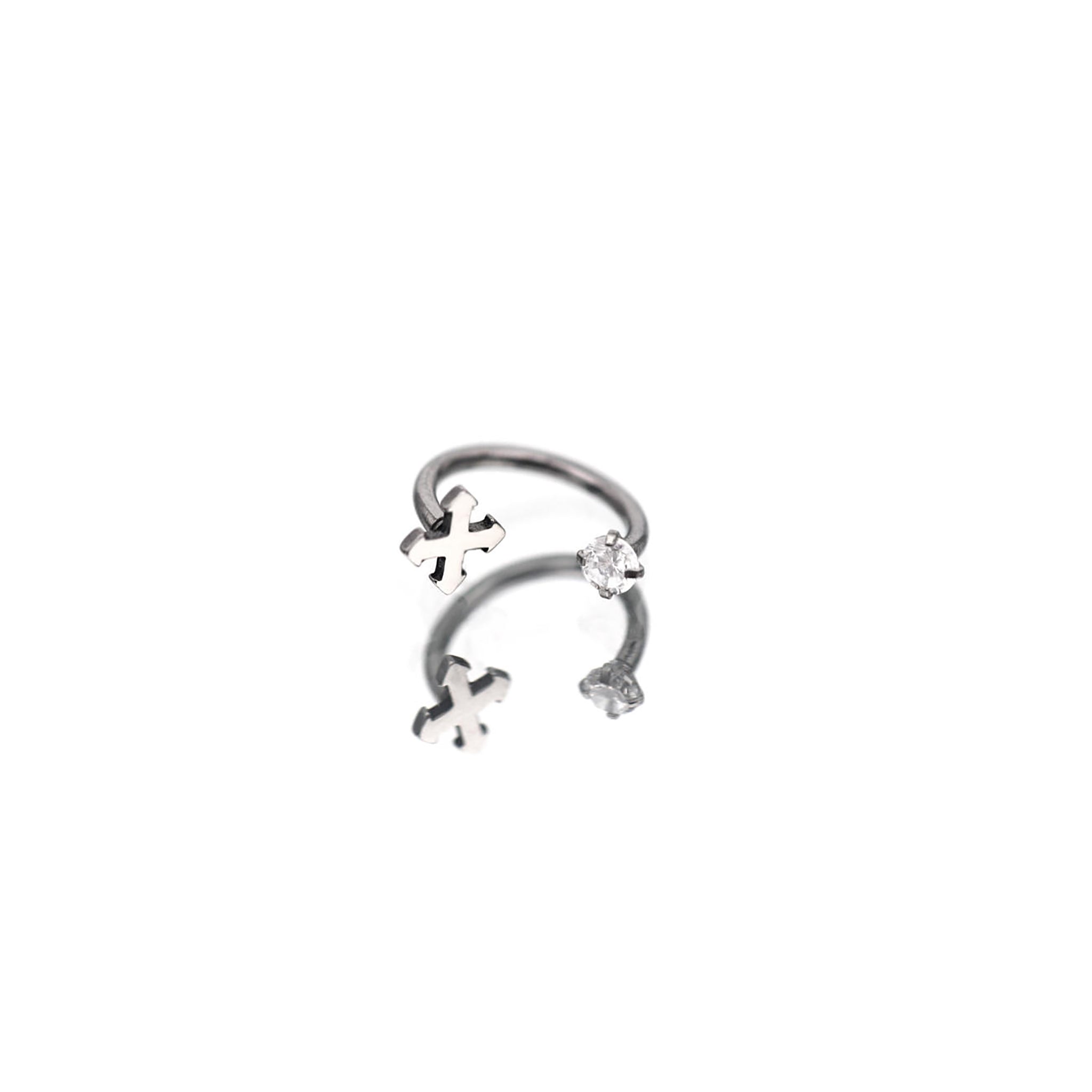 Gothic Cross Internally Threaded Stainless Steel Horseshoe Ring - Gothic Cross Internally Threaded Stainless Steel Horseshoe Ring - 8mm by CRUXJEWELRY