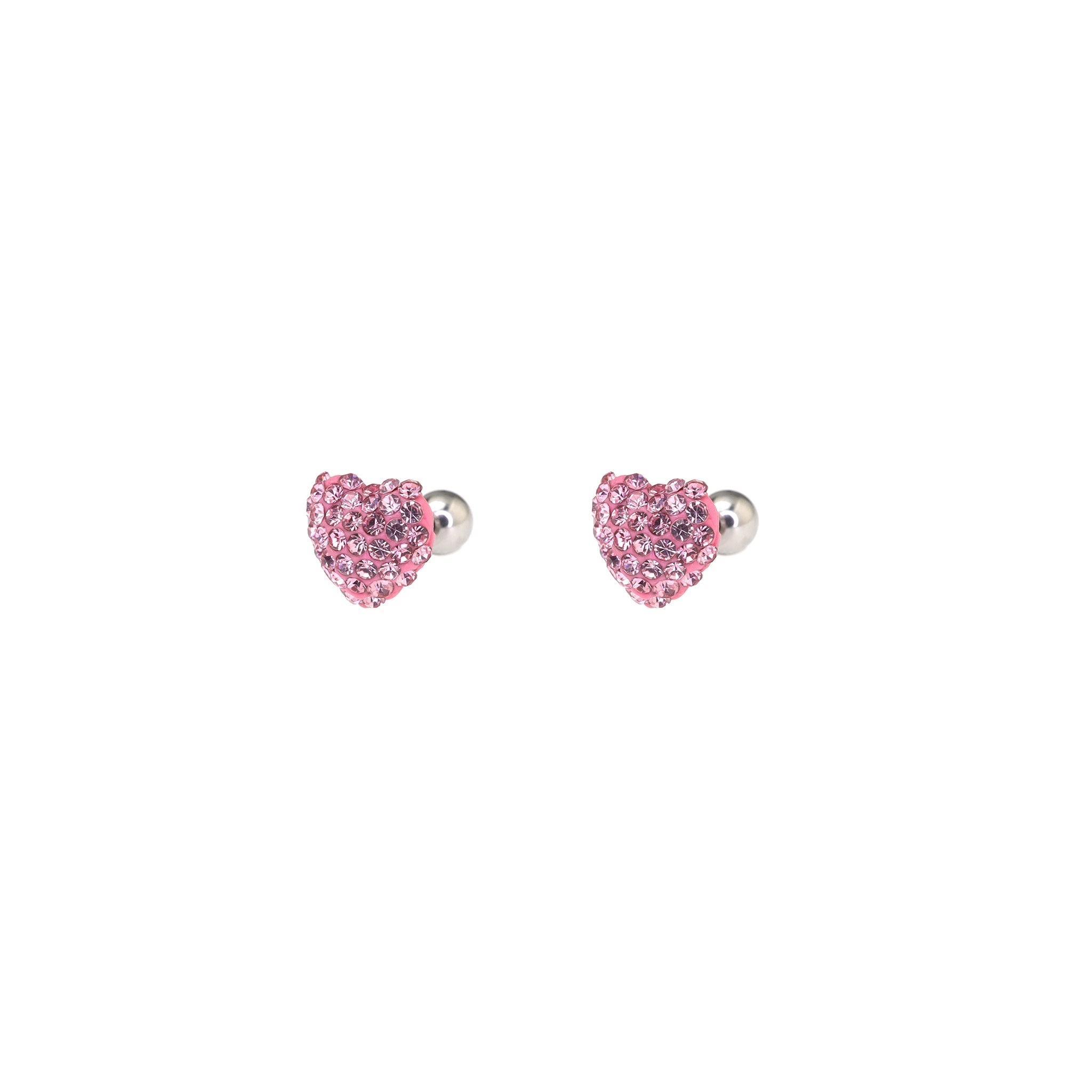 Pink & White Full CZ Heart Resin Stainless Steel Ear Studs - Pink & White Full CZ Heart Resin Stainless Steel Ear Studs - Pink / Set by CRUXJEWELRY