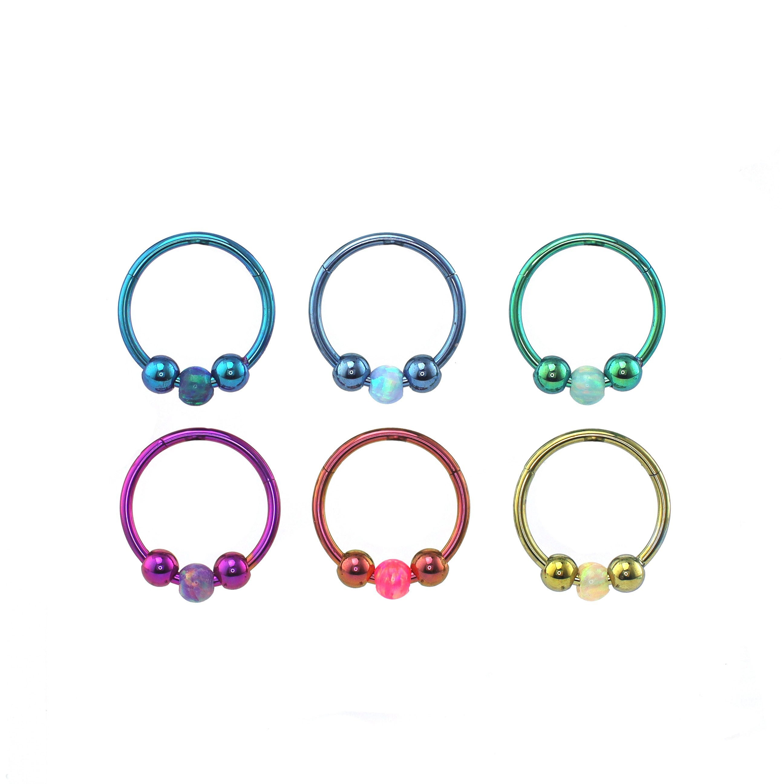 Spinning Ball Opal Titanium Segment Hoop - Spinning Ball Opal Titanium Segment Hoop - Gold by CRUXJEWELRY