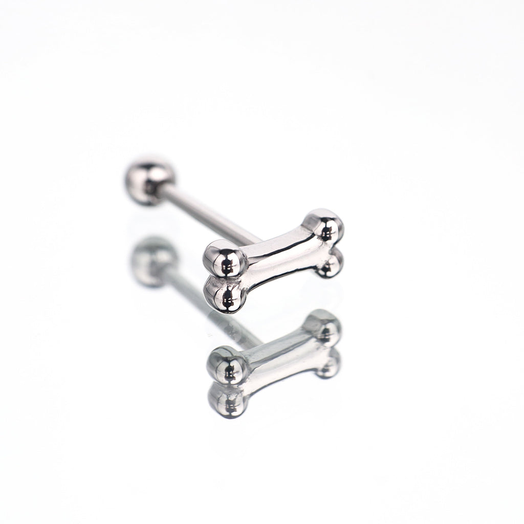 Paws & Purrs - Puppy's Bone Stainless Steel Tongue Stud - Paws & Purrs - Puppy's Bone Stainless Steel Tongue Stud - Sliver / 1.6mm/14G / 12mm by CRUXJEWELRY