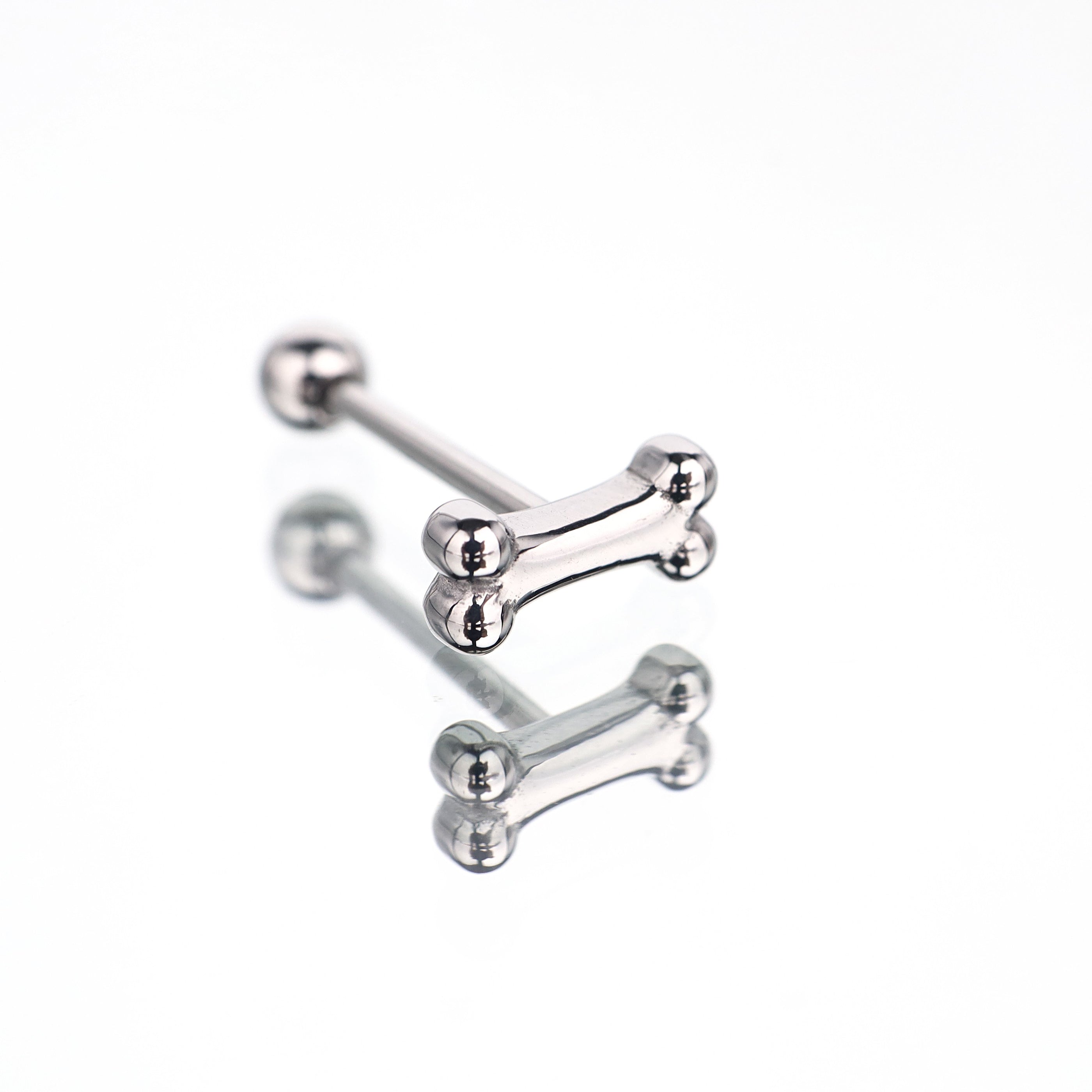 Paws & Purrs - Puppy's Bone Stainless Steel Tongue Stud - Paws & Purrs - Puppy's Bone Stainless Steel Tongue Stud - Sliver / 1.6mm/14G / 12mm by CRUXJEWELRY