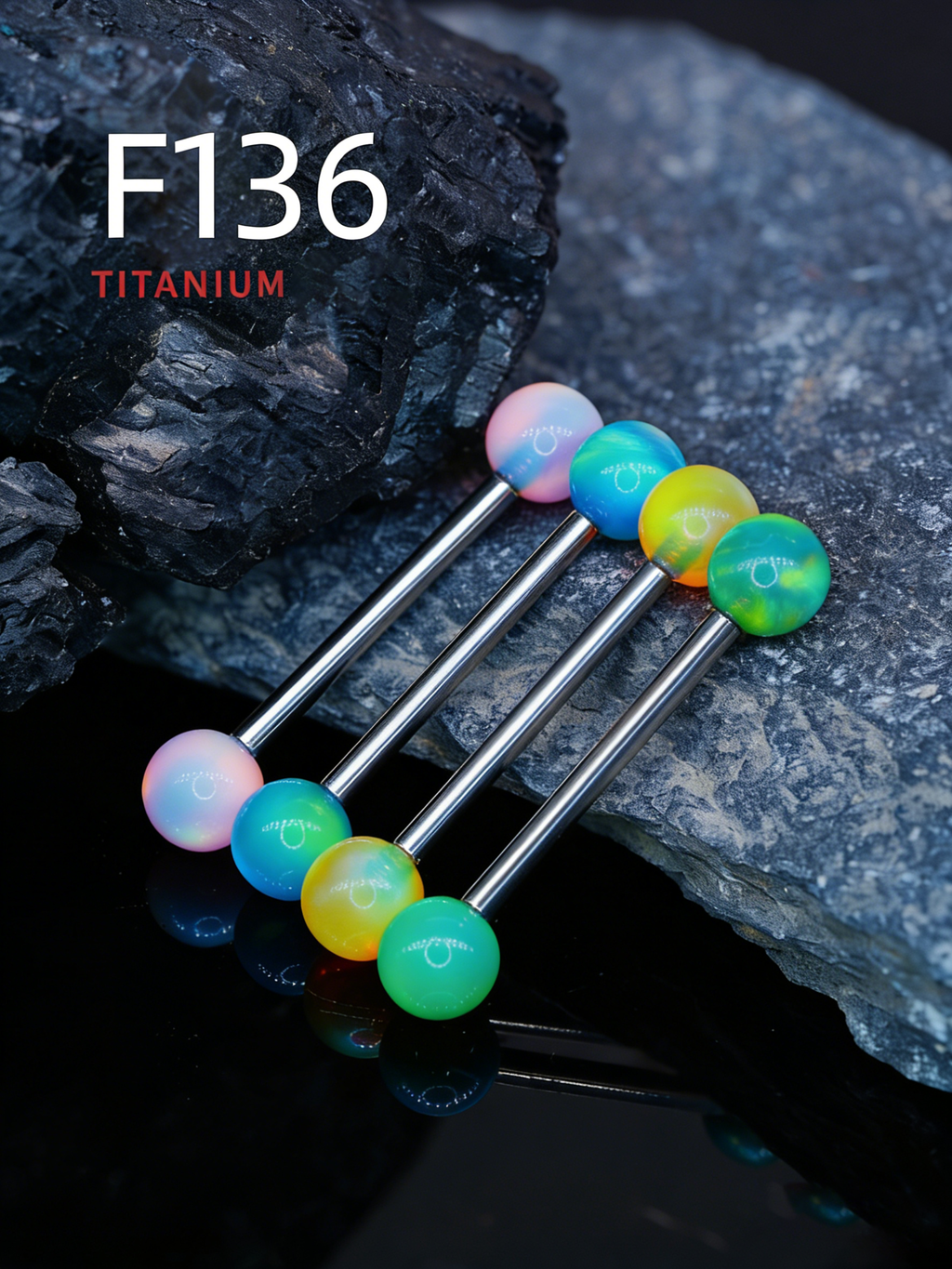 Aurora Iridescent Double 5mm Opal Tongue Ring | F136 Titanium Internally Threaded Nebula