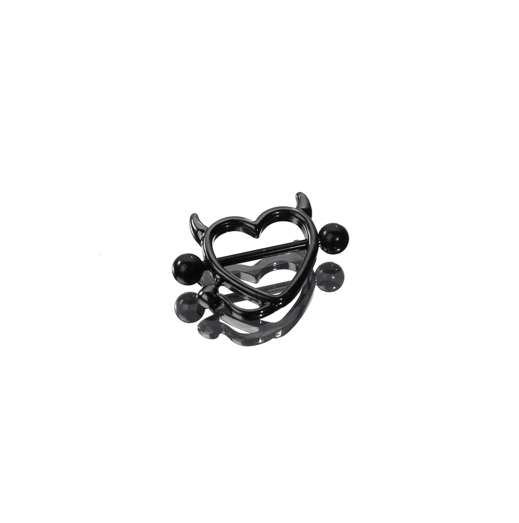 Heart Demon Horn Stainless Steel Nipple Rings - Heart Demon Horn Stainless Steel Nipple Rings - Black / 1.2mm/16G by CRUXJEWELRY