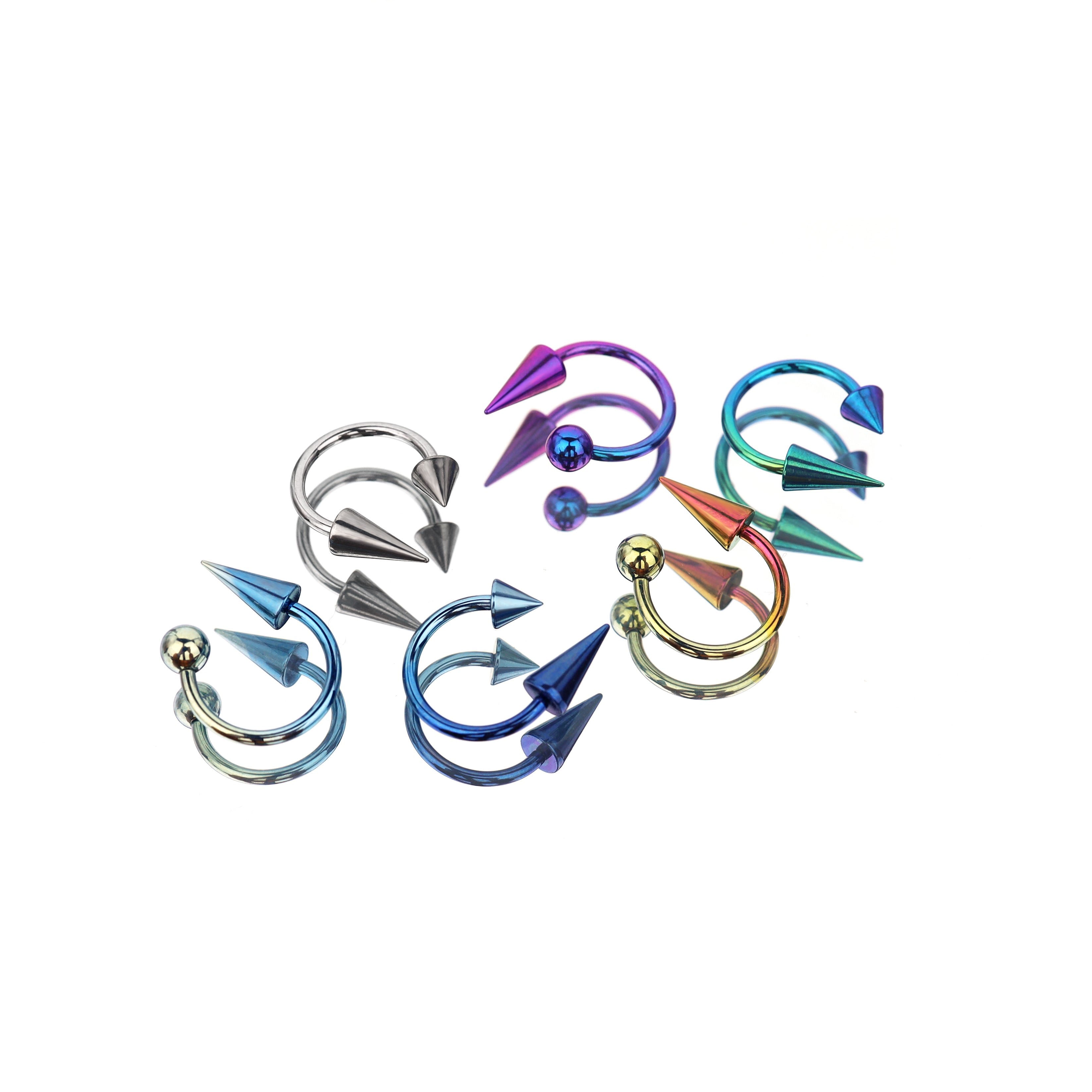 Spike and Ball Ends Horseshoe Titanium Lip Ring - Spike and Ball Ends Horseshoe Titanium Lip Ring - blue-yellow-gradient / Spike & Ball by CRUXJEWELRY